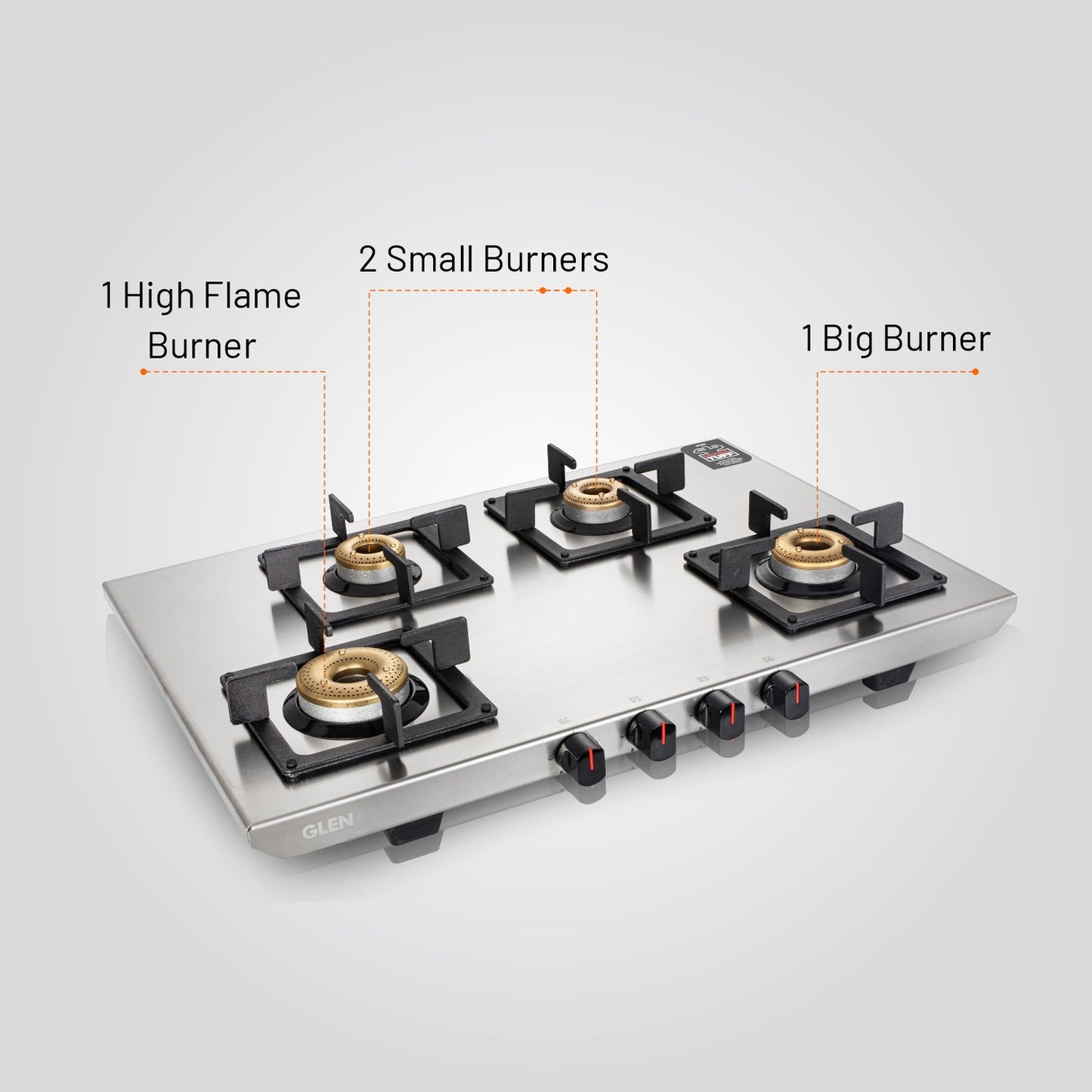 GLEN 4 Burner Ultra Tuff Stainless Steel PNG Gas Stove with Forged Brass Burner (CT1054UTSSPN)