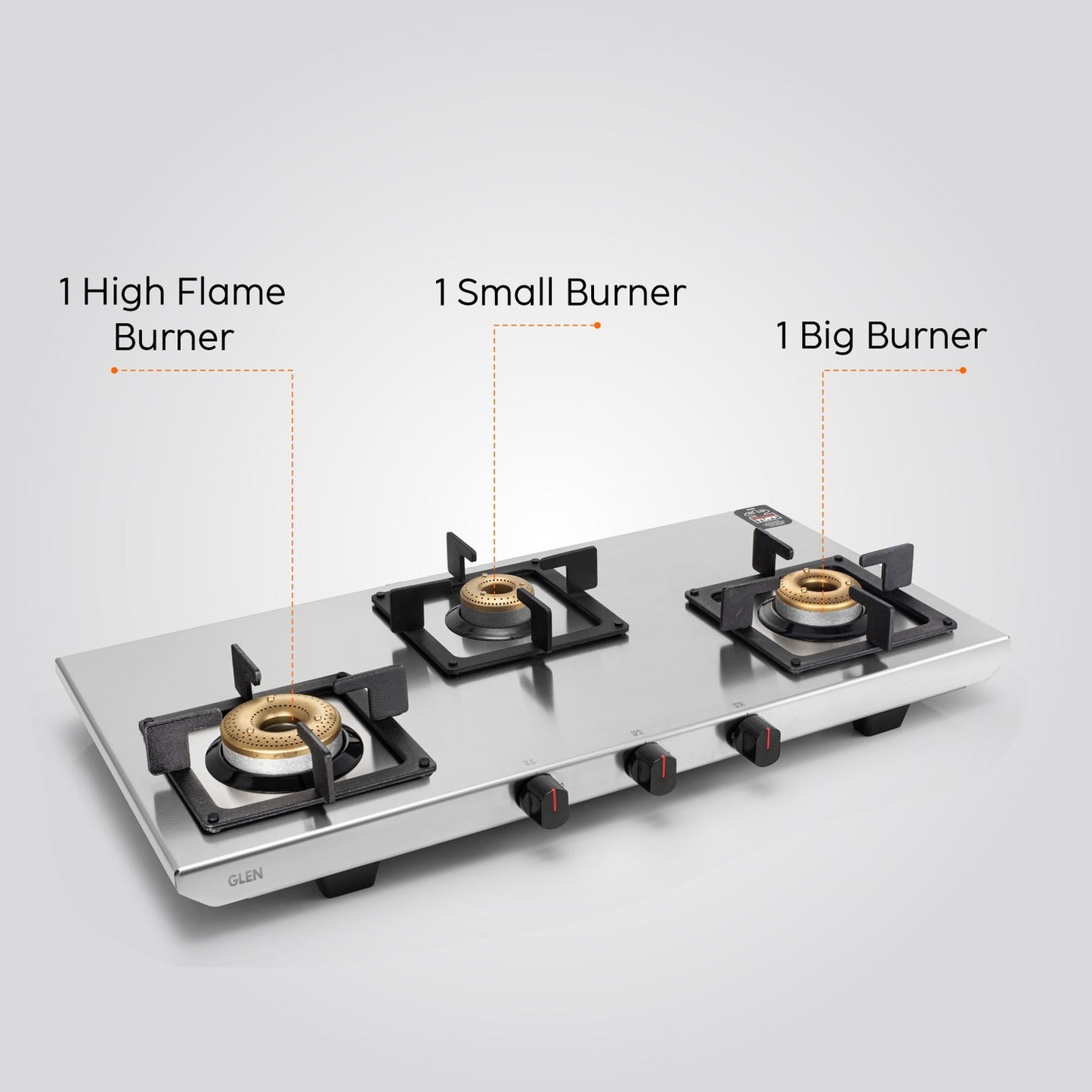GLEN 3 Burner Ultra Tuff Stainless Steel PNG Gas Stove with Forged Brass Burner (CT1053UTSSPN)