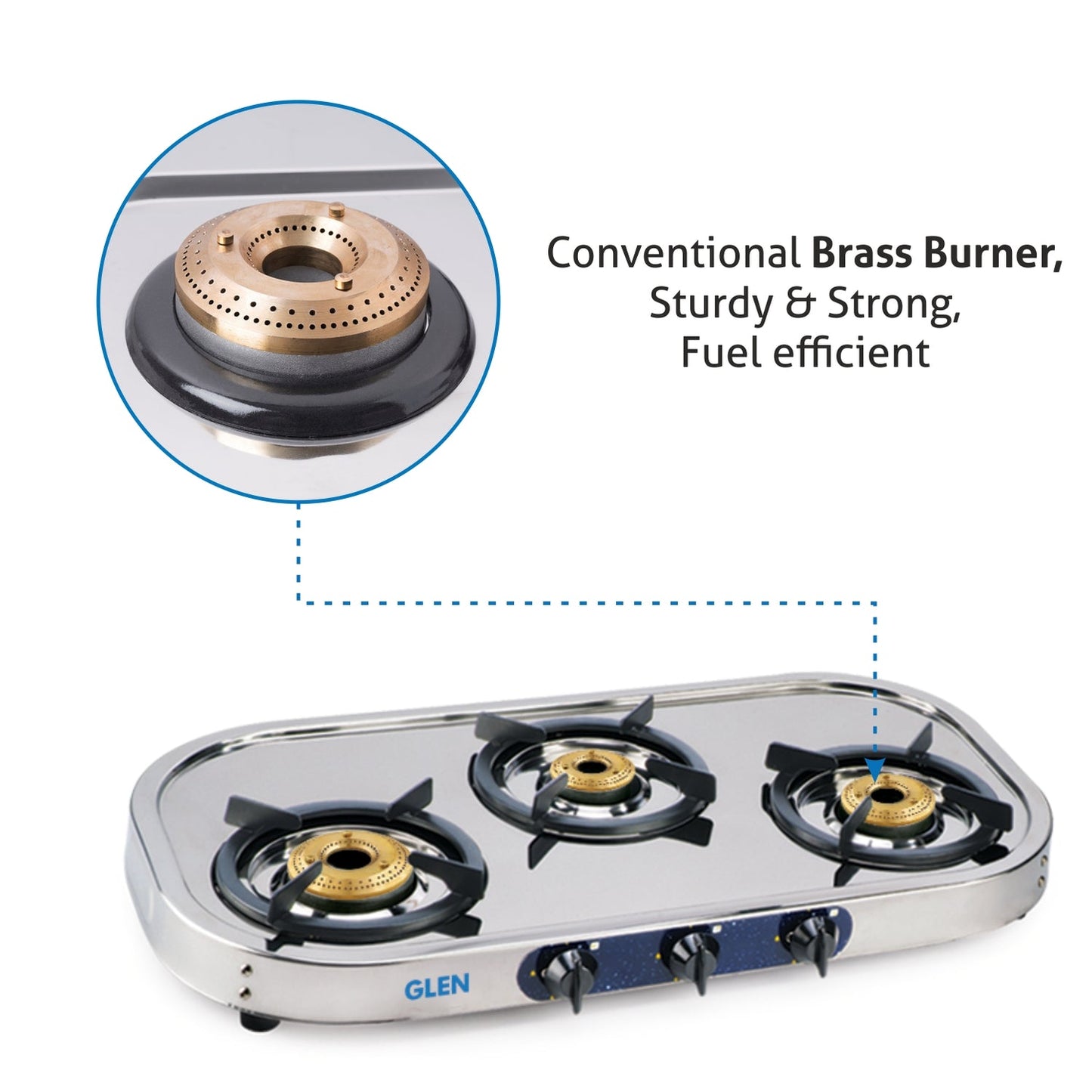 GLEN 3 Burner Stainless Steel Gas Stove with High Flame Brass Burner Drip Tray (CT1033SSHFDTBB)