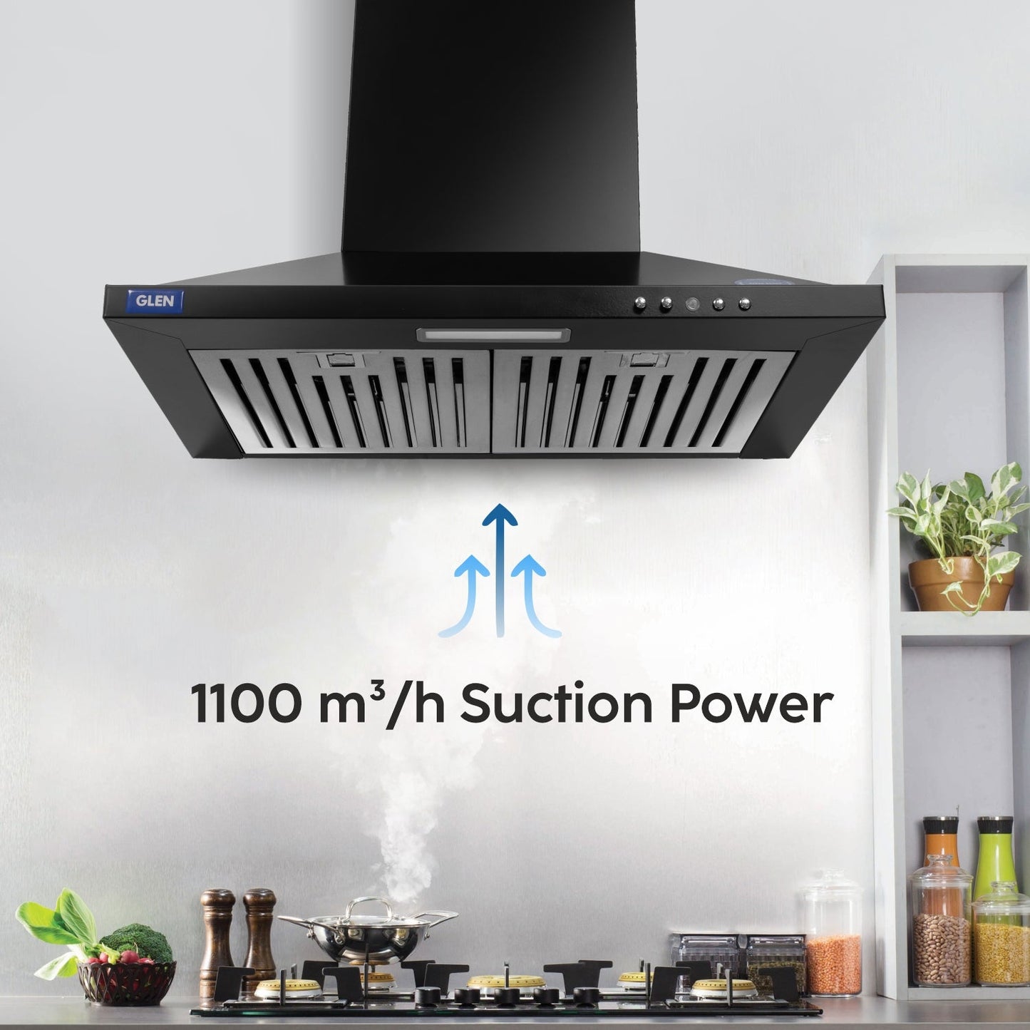Electric Kitchen Chimney, Pyramid Shape SS Baffle filters 60cm 1100 mB3/h - Black (6050 IN BLK)