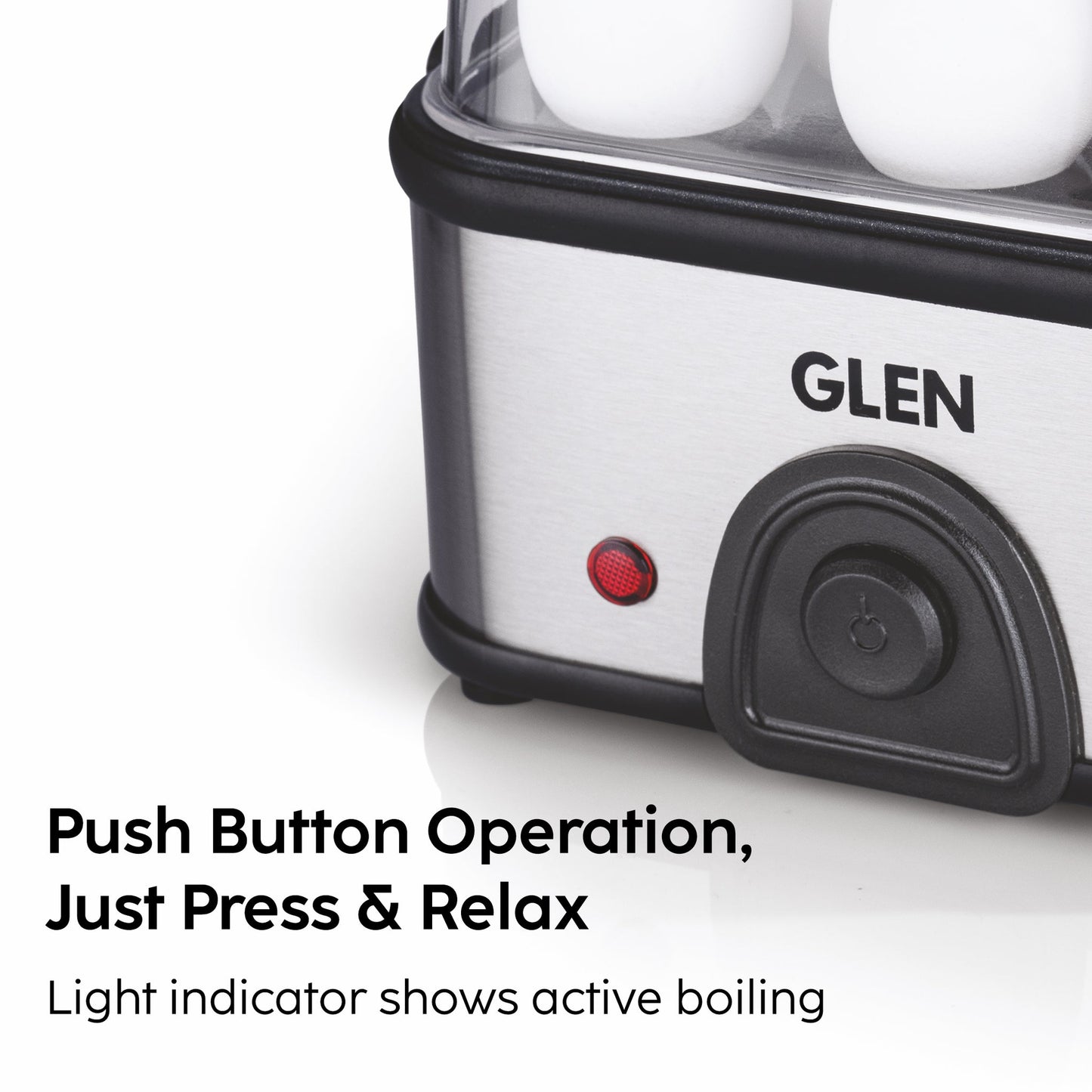 GLEN Egg Boiler Steamer | Boils upto 8 Eggs | Ready Indicator, Extra Steaming Rack for Vegetables | Auto shut Off, Push Button Start 350W (SA3036EBS)