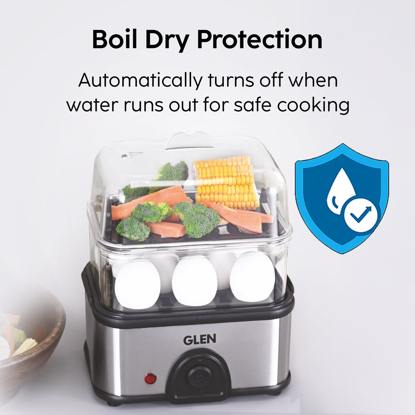 GLEN Egg Boiler Steamer Plus | Boils Upto 16 Eggs Auto shut Off, Push Button Start | 350W (SA3036EBSPLUS)