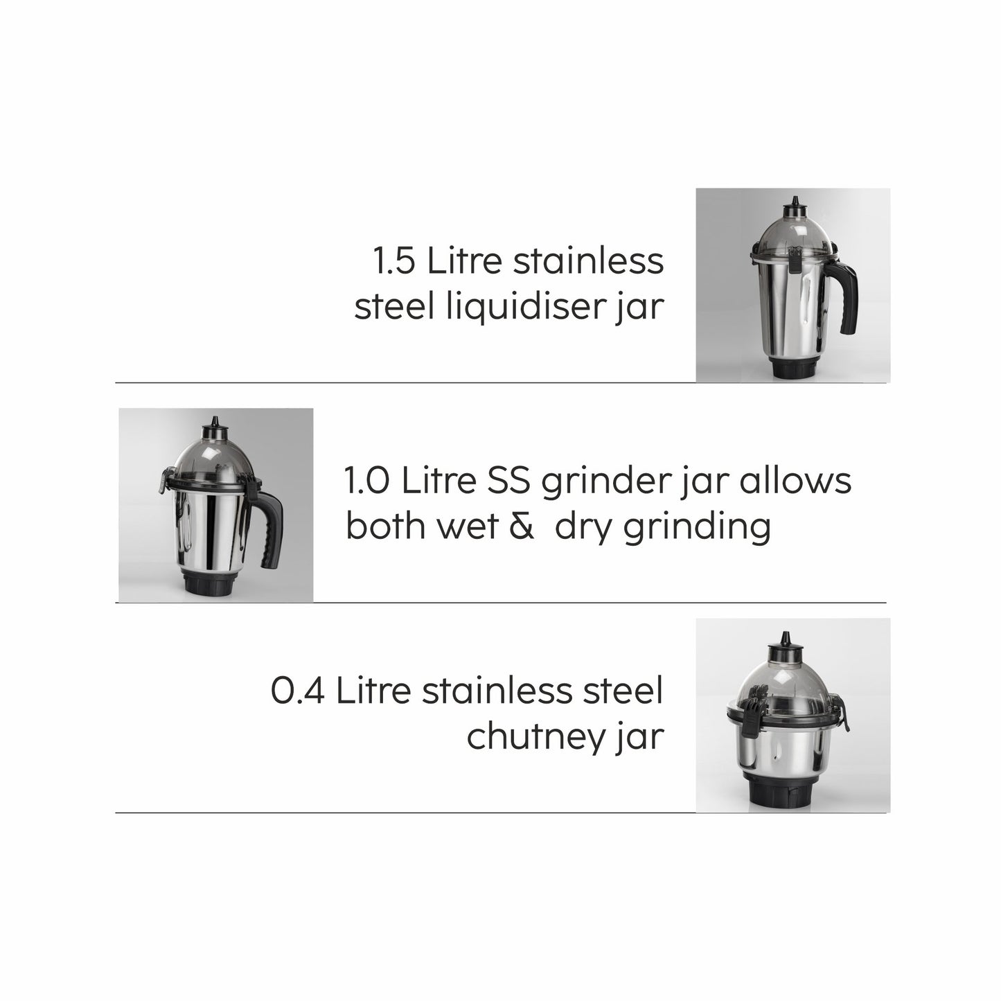 GLEN Ultra Tuff Mixer Grinder 1000W with 3 Stainless Steel Jars (SA4031J3)