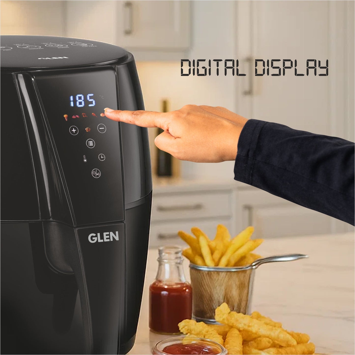 GLEN Air Fryer, 5.0 Litre Digital Controls, 6 Pre Set Menu Timer, Temperature Control, 1500W -Black (SA3041DIGI)