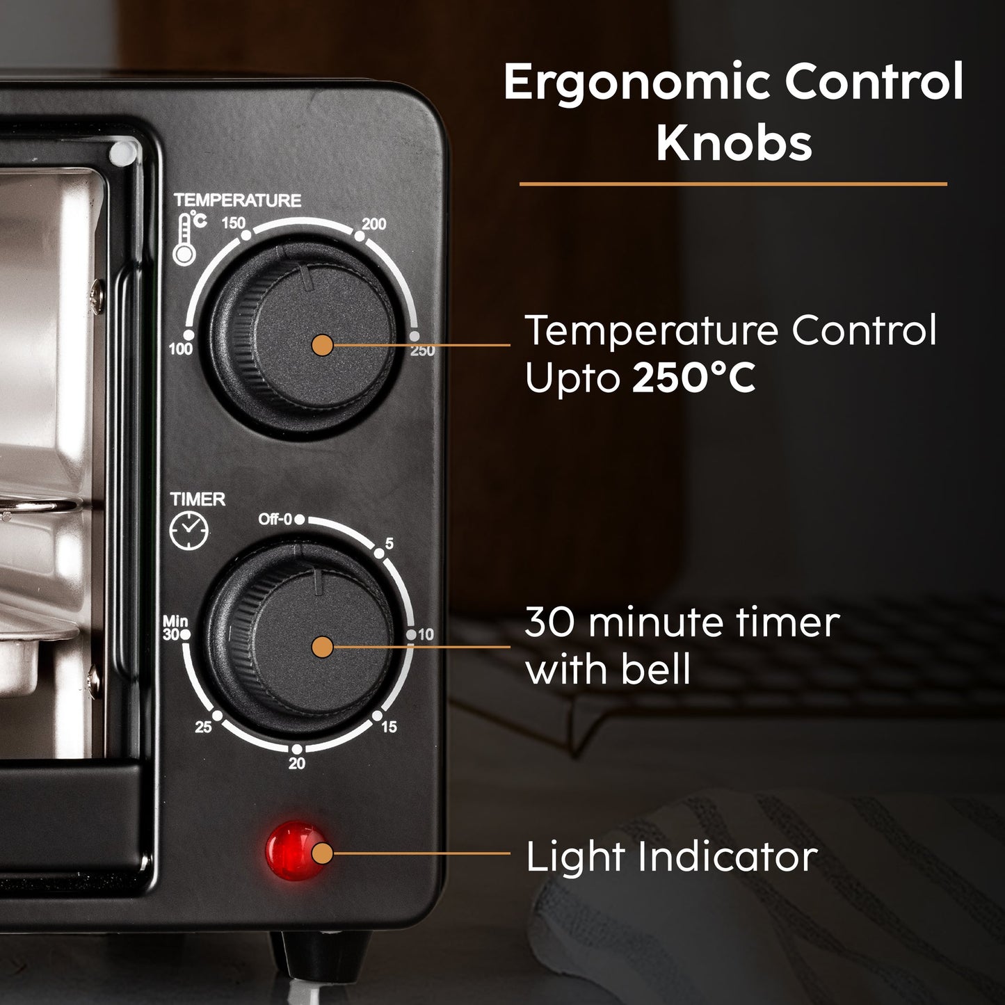 GLEN 9L Oven Toaster | 800W SS Heating Elements, 30-Minute Timer & Ergonomic Knobs – Black (SA5009E)"