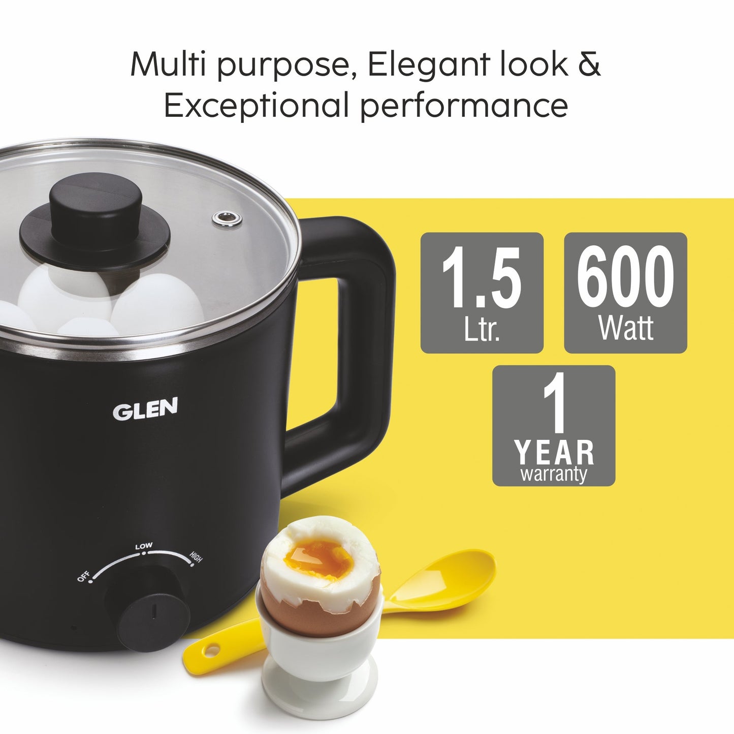 Multi Cook Electric Kettle 1.5 Litre Cook & Boil 600W- Silver and Black (9016 EX)