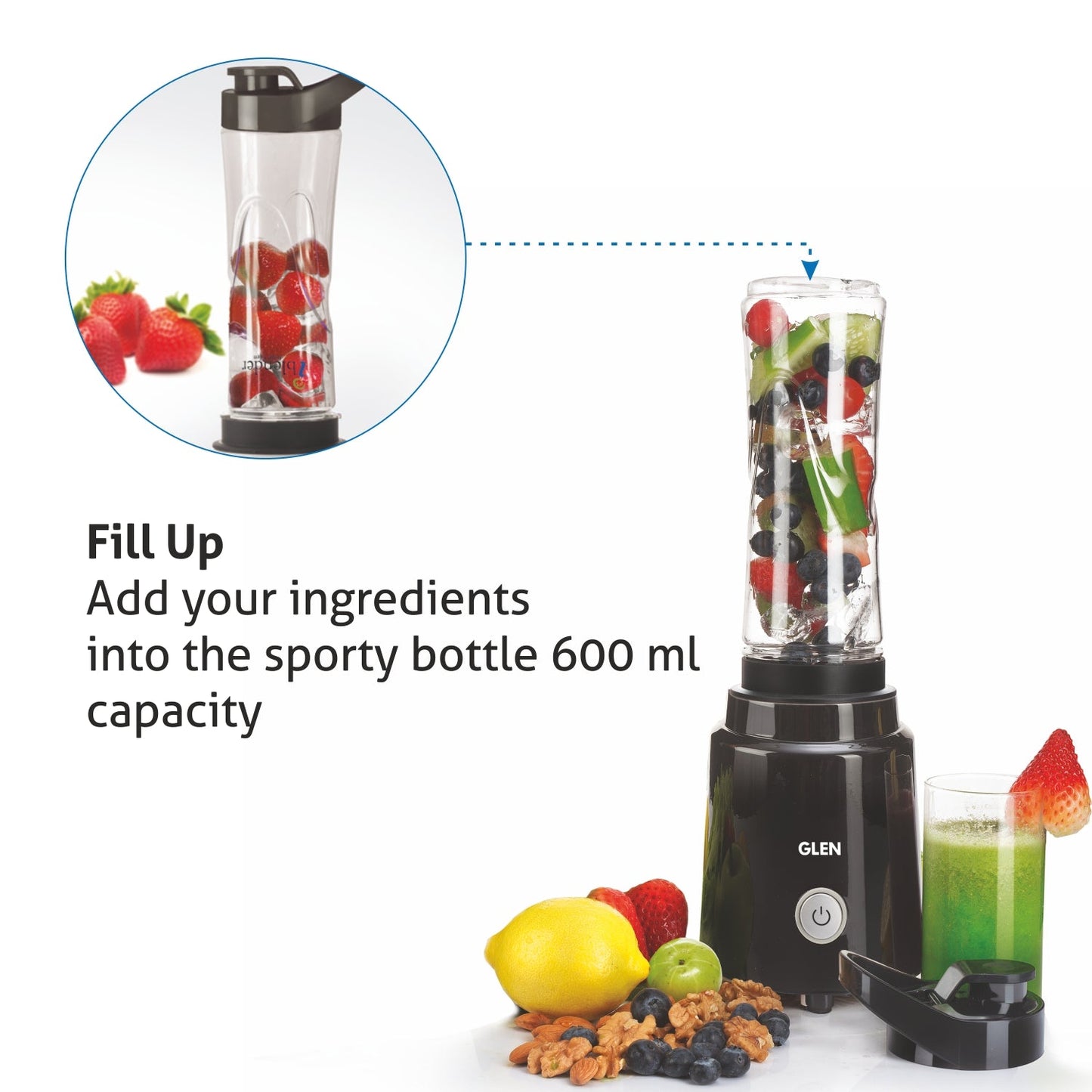 Electric Personal Blender 200W 0.6 Litres BPA free with carry handle - Black (4047 BL)