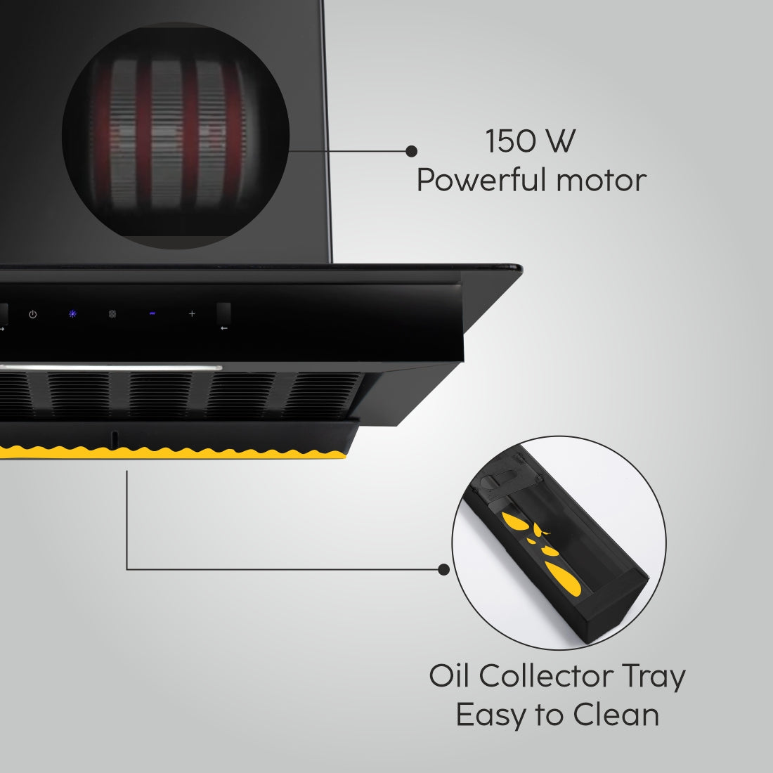 Auto Clean Slim Glass Filter less Kitchen Chimney with Motion Sensor 60/90cm, 1200 m3/h (6062 SLIM BL AC)
