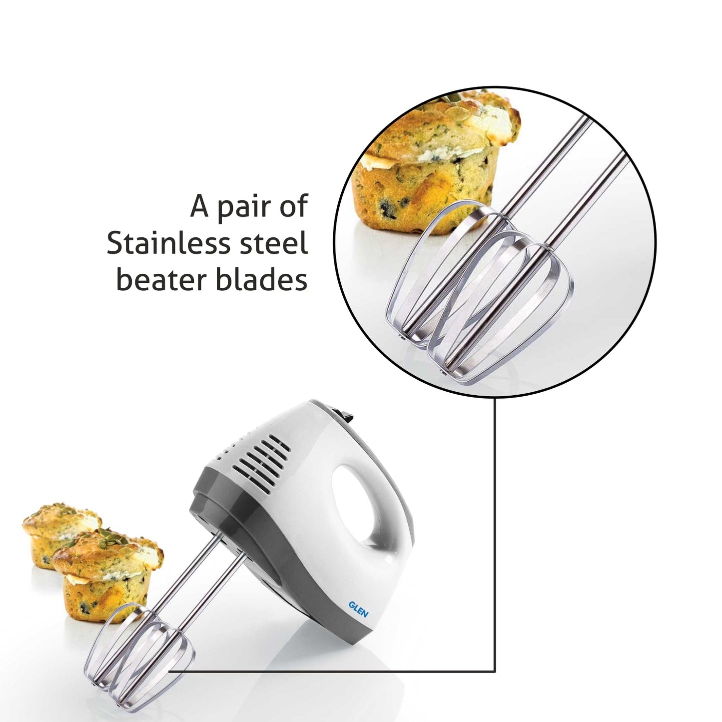 Electric Hand Mixer 125W 2 Beaters with 5 Speed Settings - White and Grey (4060)