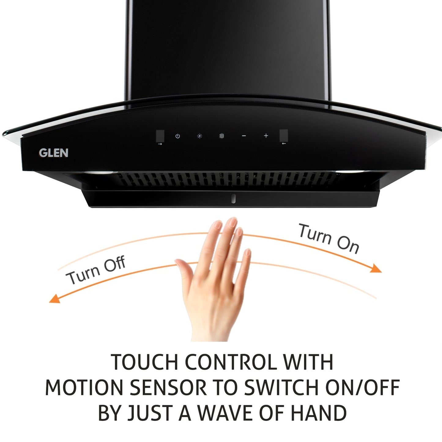 Auto Clean Chimney Curved Glass Filterless with Motion Sensor, 60/76/90cm 1200 mB3/h -Black (6080 BL MS AC)