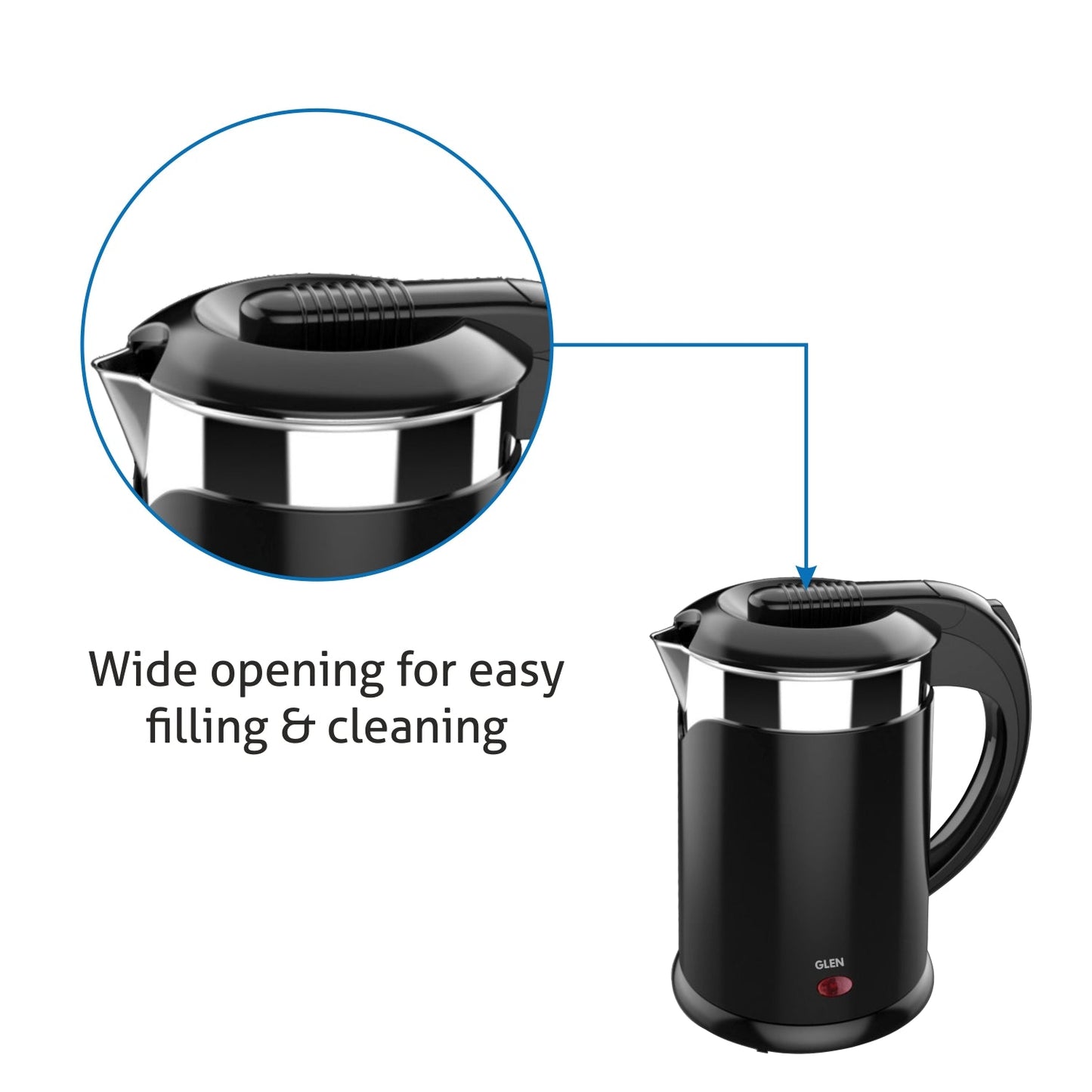 Electric Kettle Plastic Clad Stainless Steel with 360B0 Rotational Base 1.2 Litre 1350 W - Black (9015 DX)