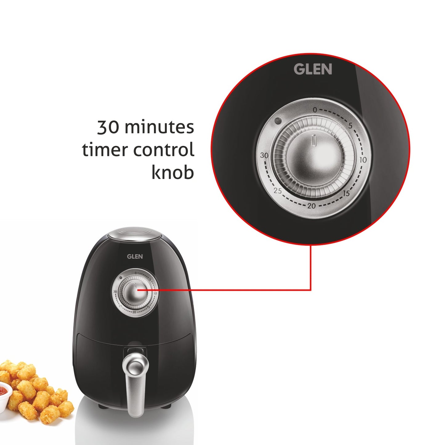Electric Mini Air Fryer 2 Litres, 800W, Preset Temperature Ccontrol -Black & Silver (3045)