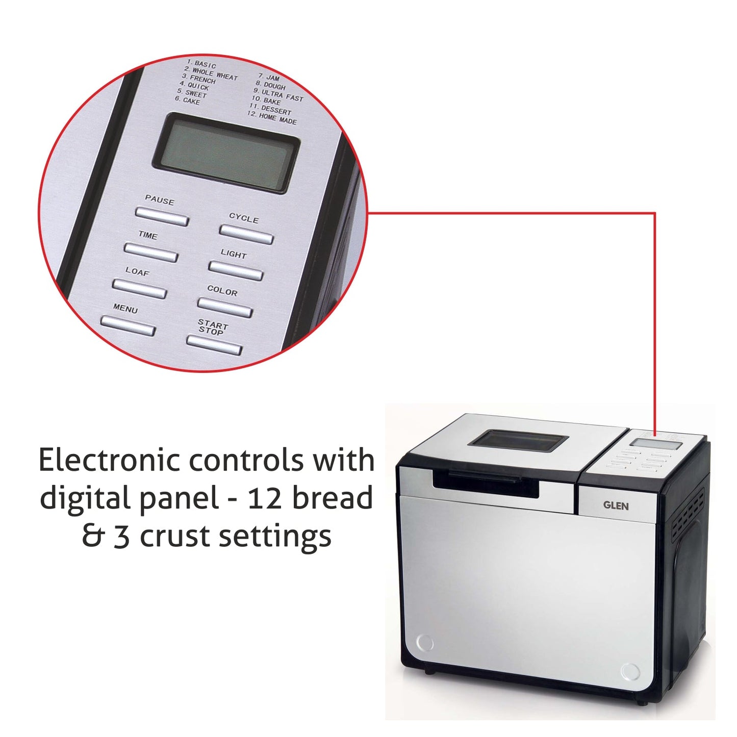 Bread Maker & Atta Kneader, Fully Automatic, 12 Pre-Set Functions, Electronic Control Panel - Silver (3034)