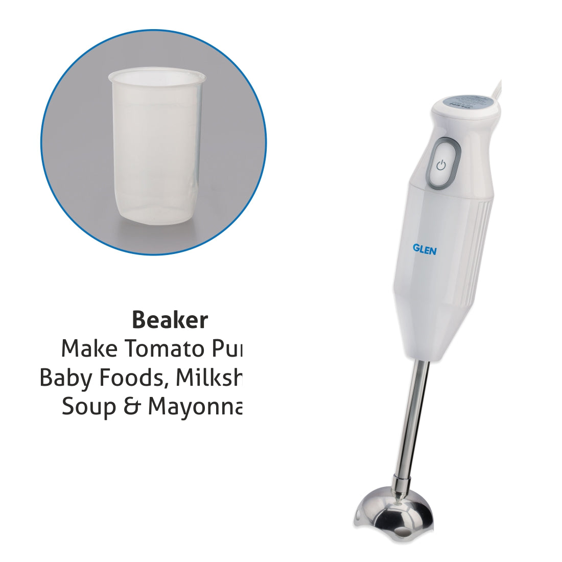 Electric Hand Blender with Stainless Steel Arm 200W - White (4049)