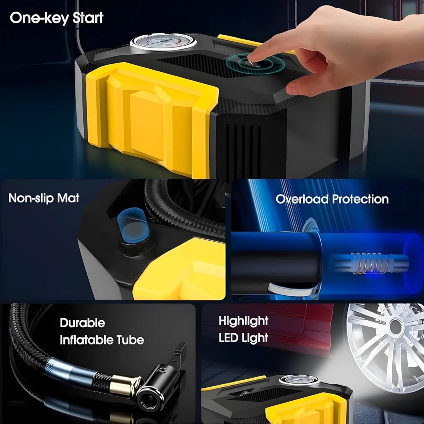 KAIROS Airmaster Pro Portable Tyre Inflator | High Power Air Pump, Digital Display, Fast Inflation | Lightweight & Easy-to-Use for Cars, Bikes & Bikes
