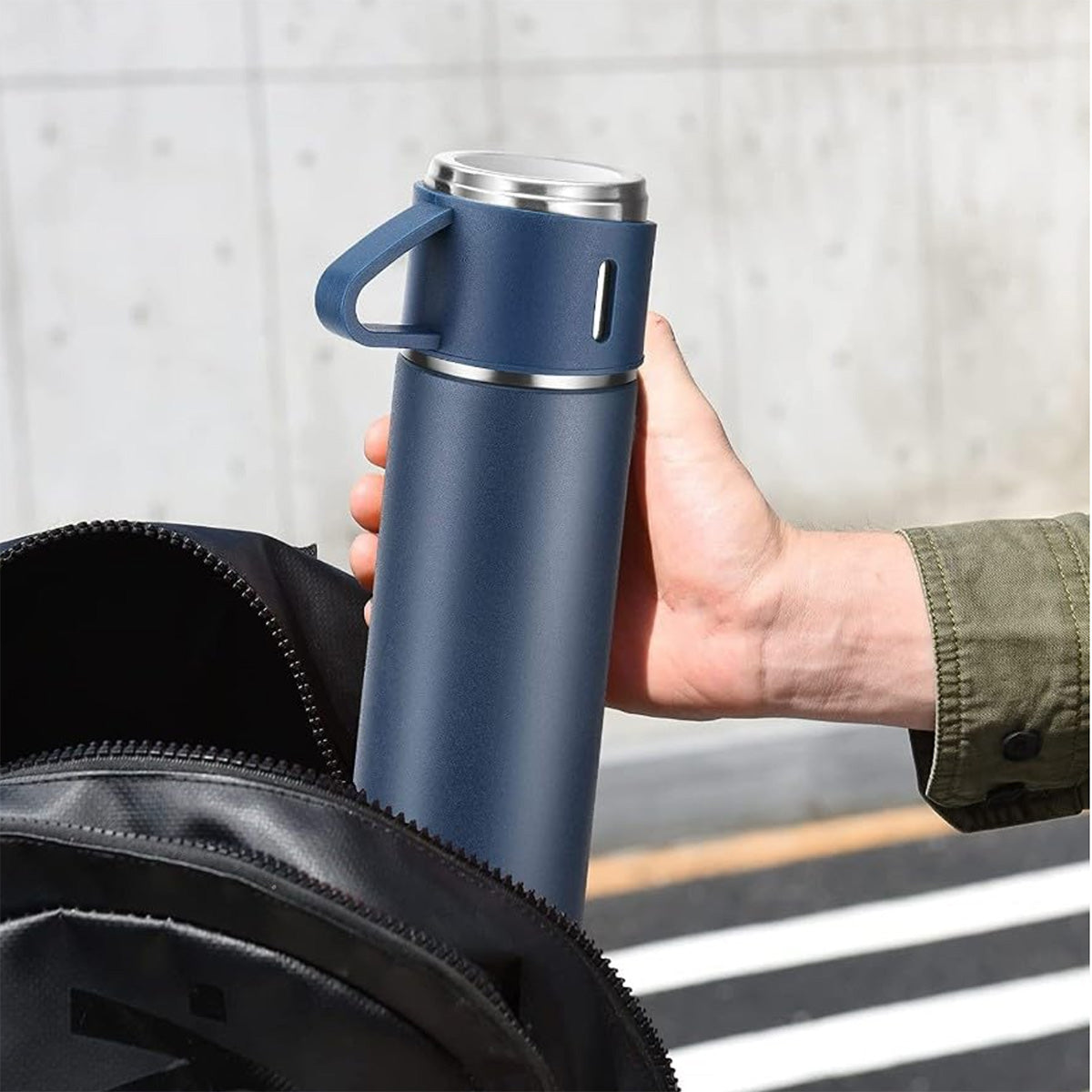 KAIROS Premium Vacuum Flask with Cups Set (500 ml) | Insulated Hot & Cold Water Bottle | Travel & Home Use