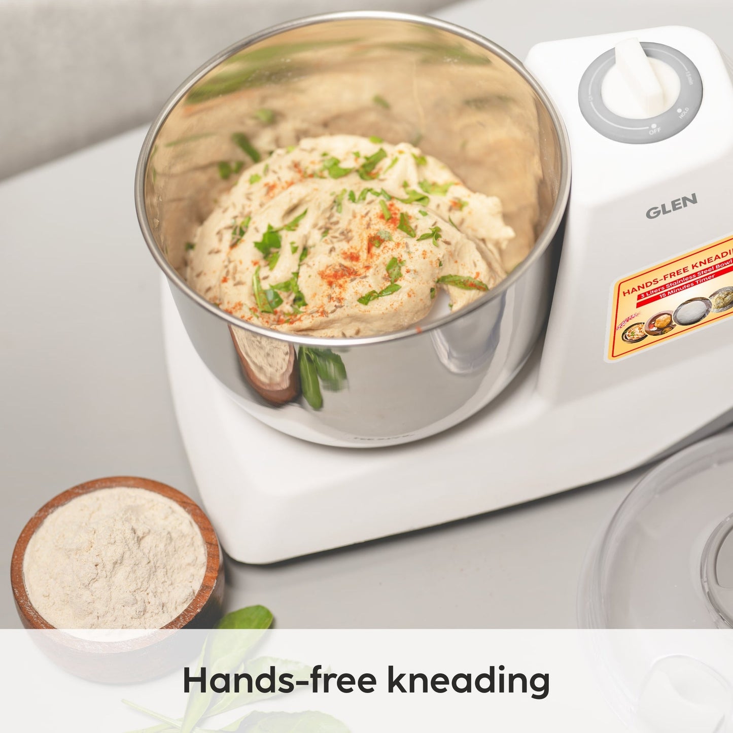 GLEN Atta Kneader Dough Maker 650W | Hands-Free Kneading with 3L Large Stainless Steel Bowl | Efficient & Durable for Soft Dough Every Time (SA3032DM)