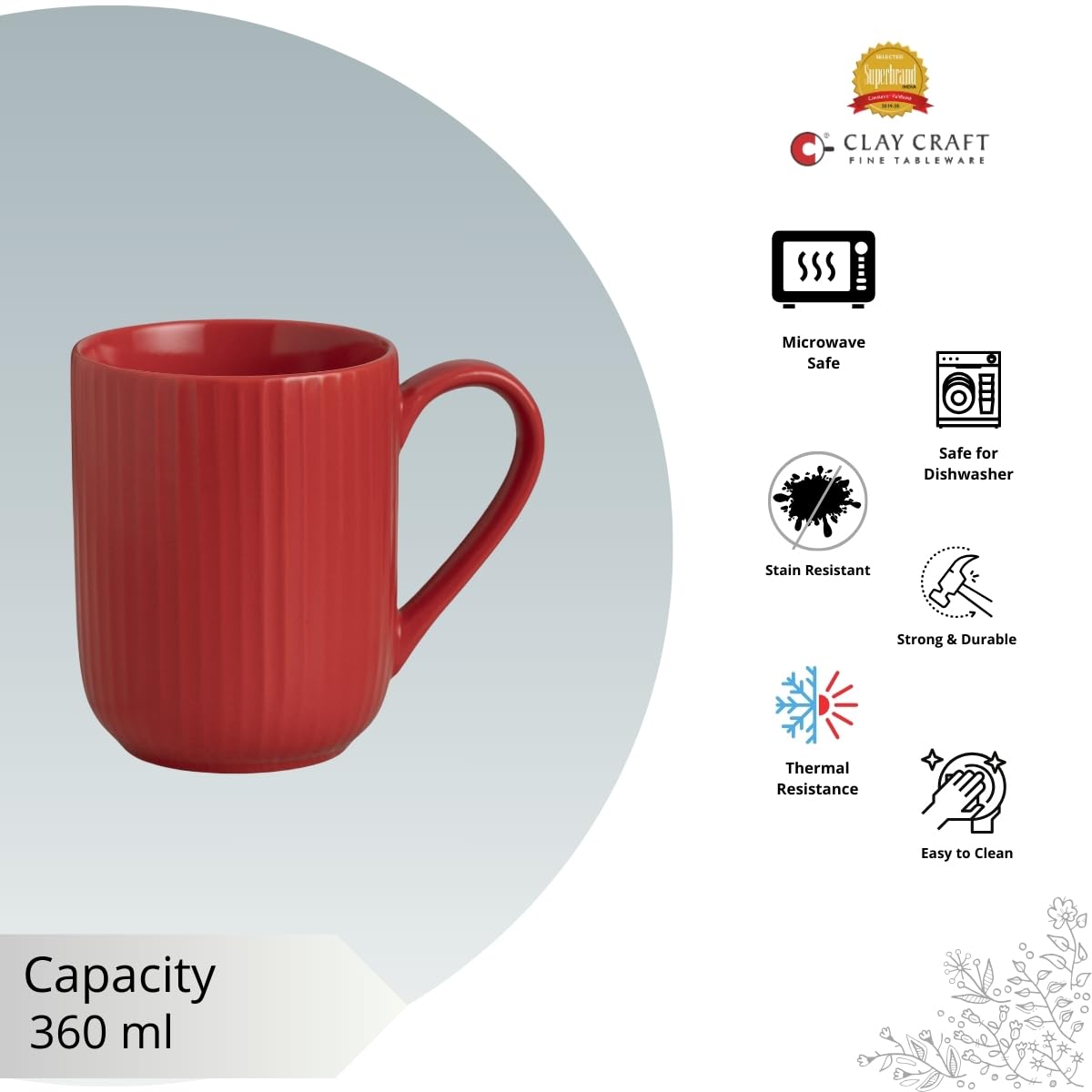 Claycraft Linea Pebble Red Coffee/ Milk Mug, 1 Piece (360 ml)