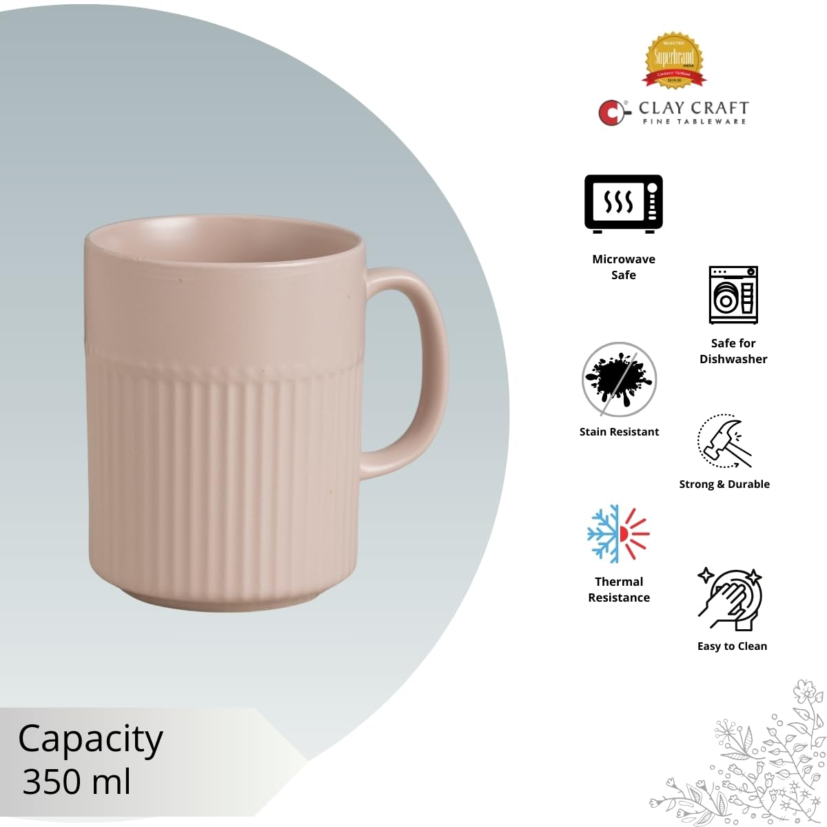 Claycraft Crimson Matte Pebble Ivory Coffee/ Milk Mug, 1 Piece (350 ml)