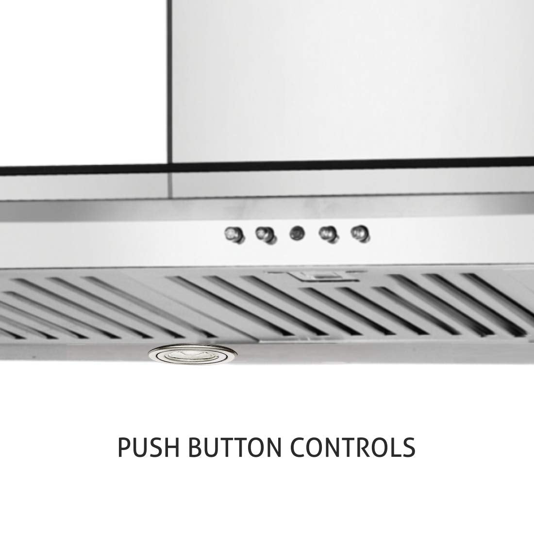Electric Kitchen Chimney T Shape Glass Push Buttons Baffle filters 60cm 1000 m3/h -Silver (6022 SS)
