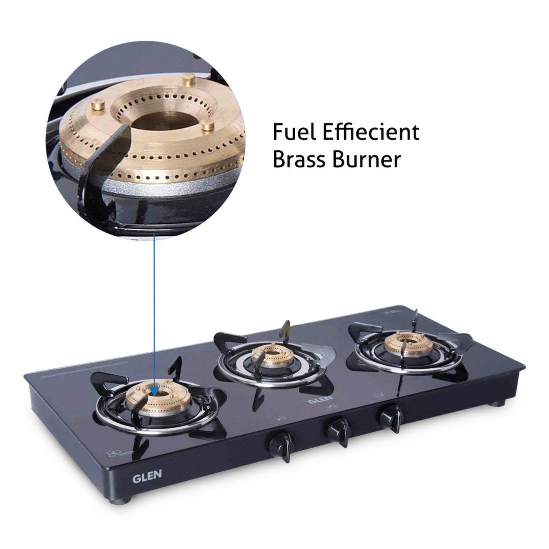 GLEN 3 Burner PNG Glass Gas Stove with High Flame Brass Burner Extra Large Black (CT1033GTXLBBBLPN)