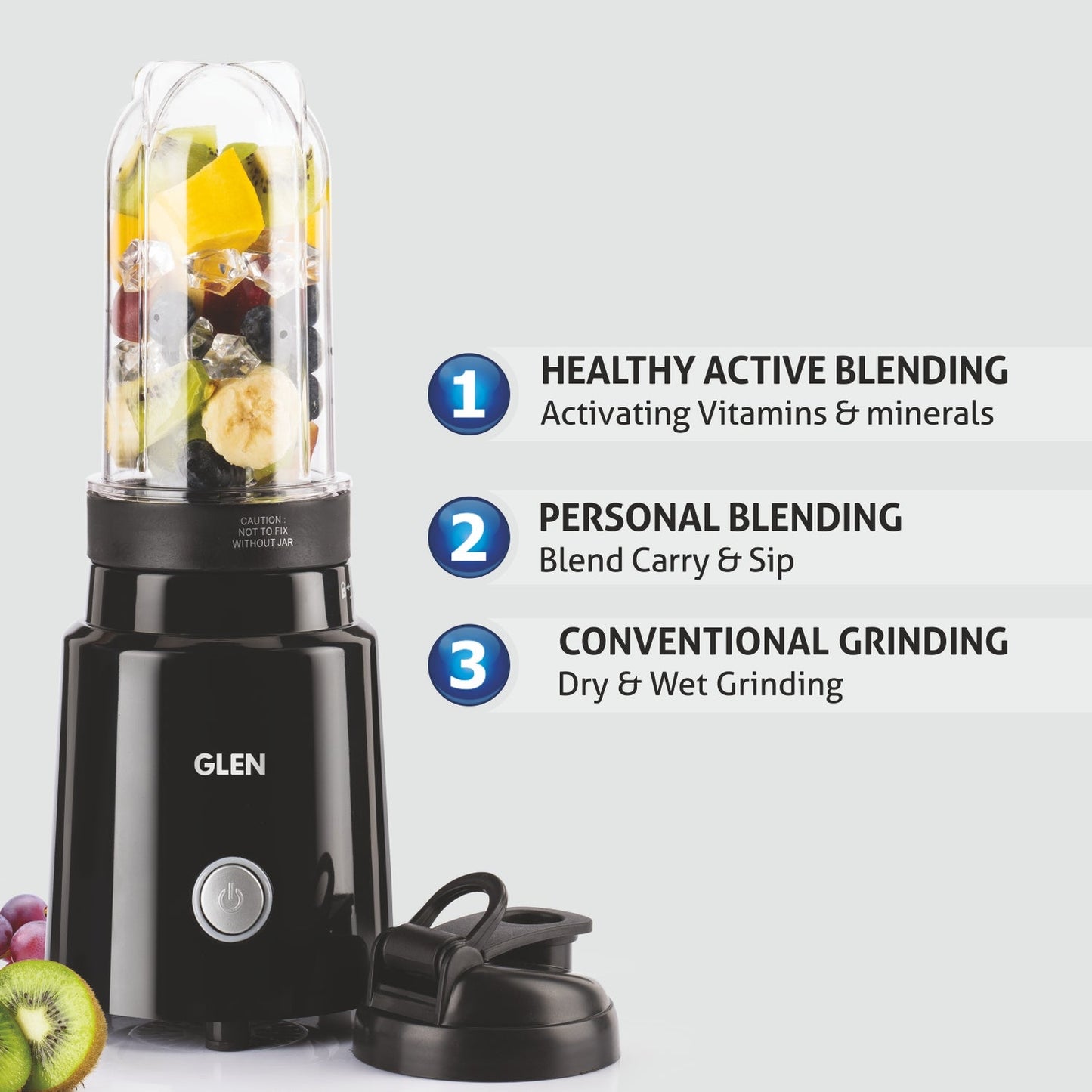 GLEN Active-Blender, 350W Grinder Blender, 2 Unbreakable Food Grade Jars with Sipper Cap (SA4048NSIP)