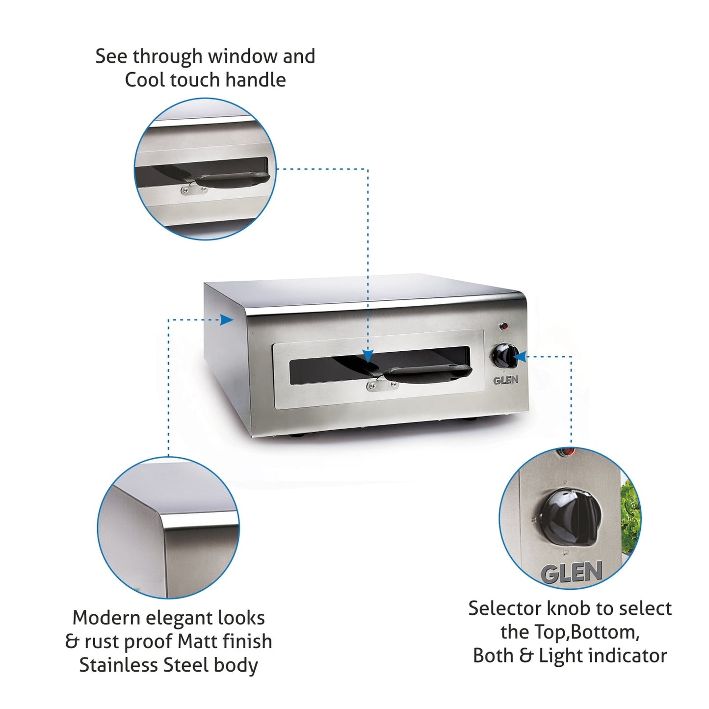 GLEN Electric Tandoor and Grill 1100W | Matt Finish, Elevates your Kitchen Style | Stainless Steel Body - Silver (5014)