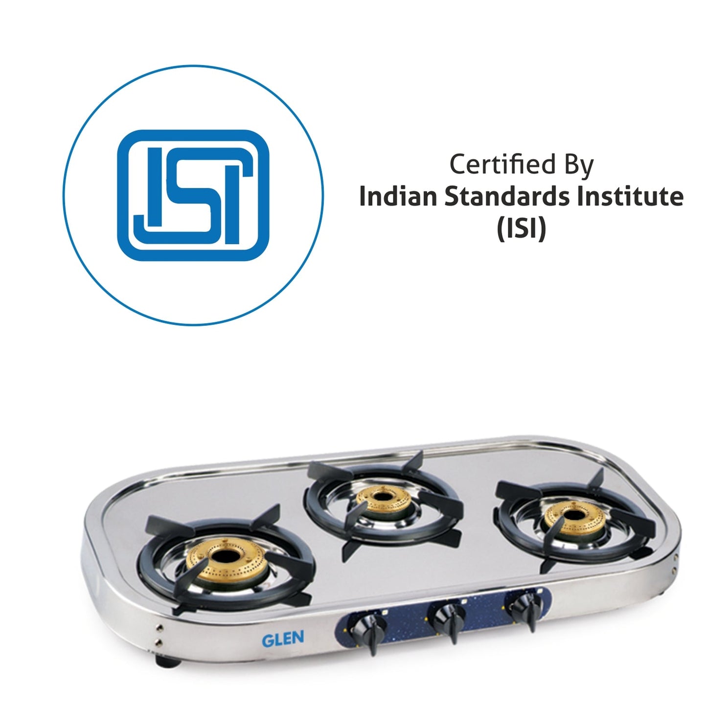 GLEN 3 Burner Stainless Steel Gas Stove with High Flame Brass Burner Drip Tray (CT1033SSHFDTBB)