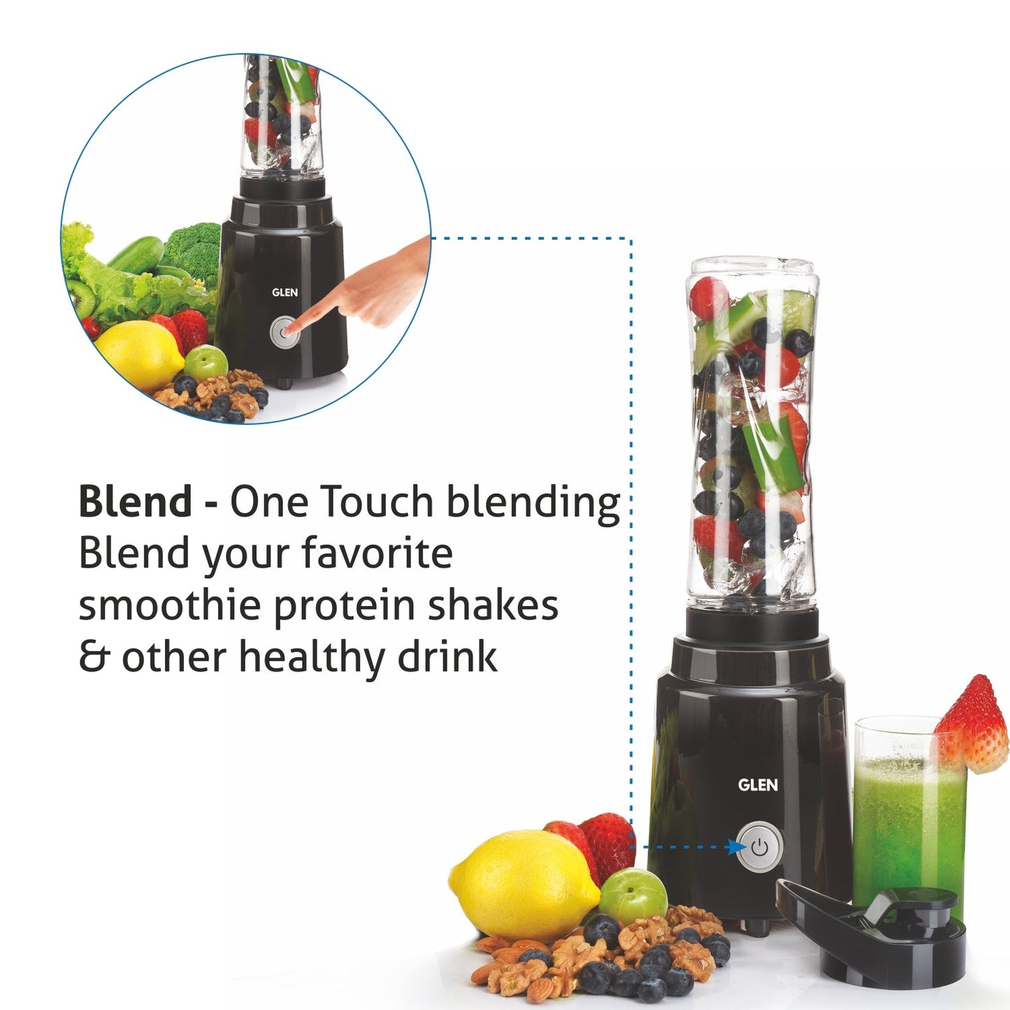 Electric Personal Blender 200W 0.6 Litres BPA free with carry handle - Black (4047 BL)