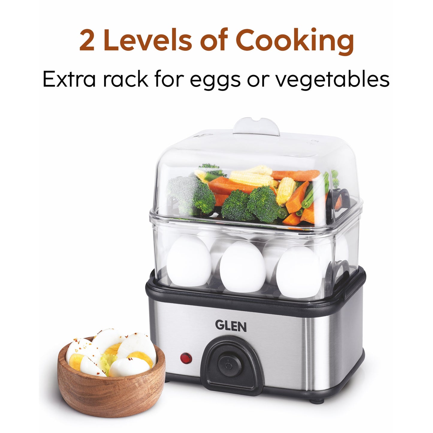 GLEN Egg Boiler Steamer Plus | Boils Upto 16 Eggs Auto shut Off, Push Button Start | 350W (SA3036EBSPLUS)