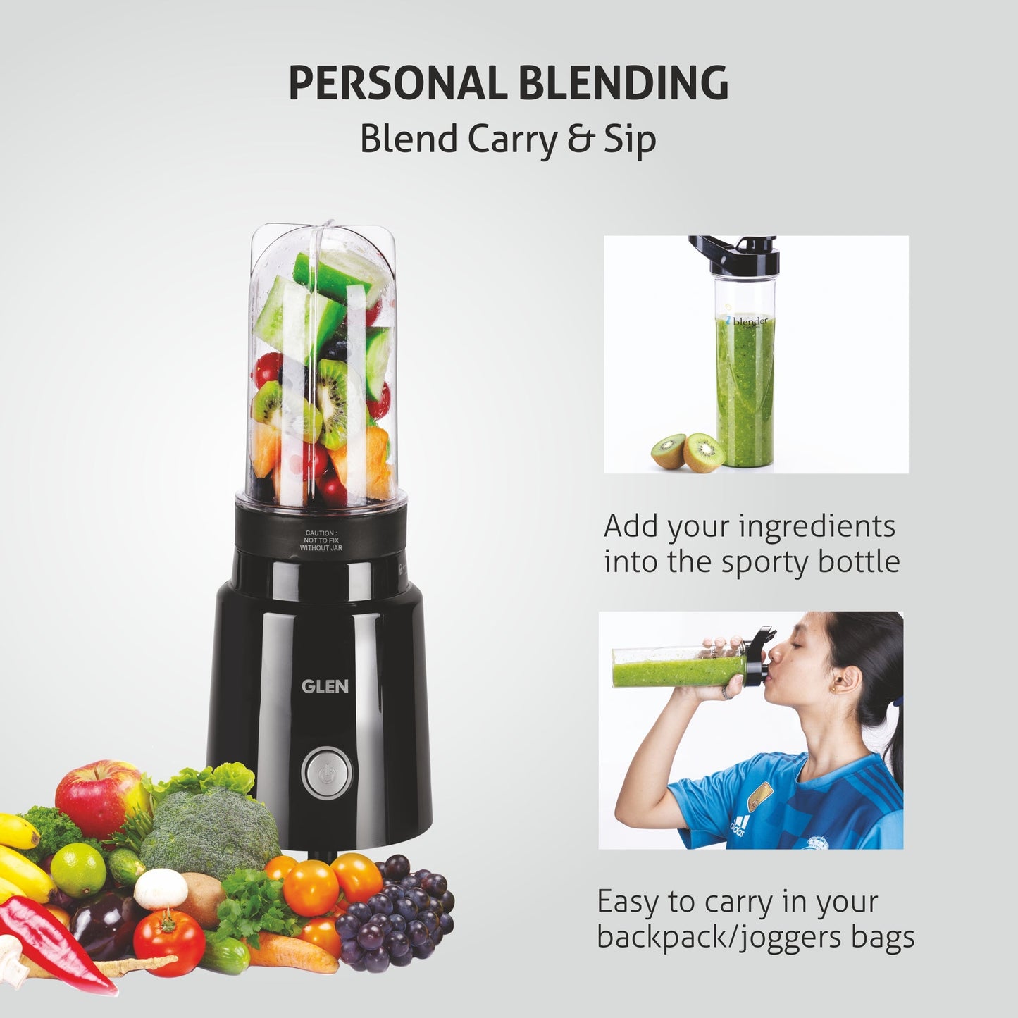 GLEN Active-Blender, 350W Grinder Blender, 2 Unbreakable Food Grade Jars and Personal Bottle (SA4048NPLUS)