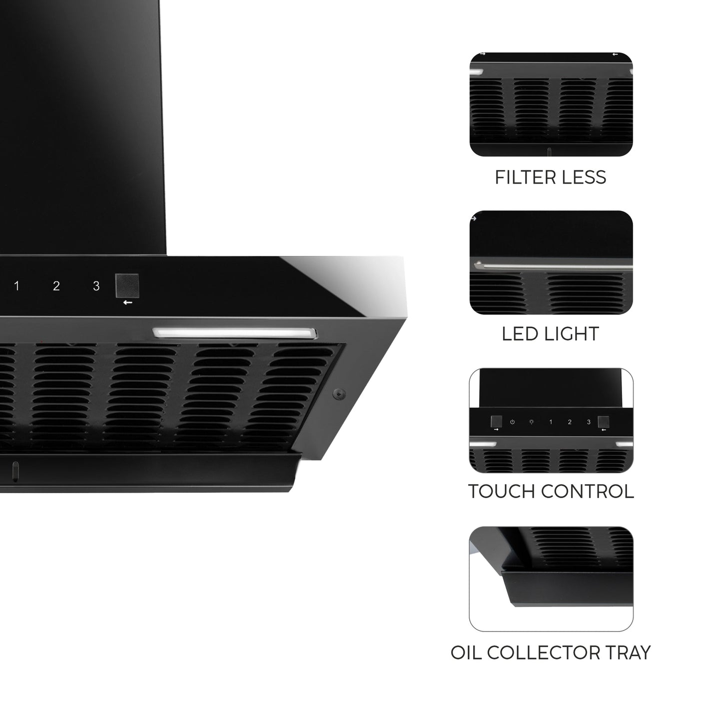 GLEN Auto Clean Filterless Kitchen Chimney | Heat Sensor, Intelli-Clean, 1400 m³/h Suction, Touch & Motion Control, Remote Operated – 60/76/90 cm Black (CH 6055 BL MS AC)