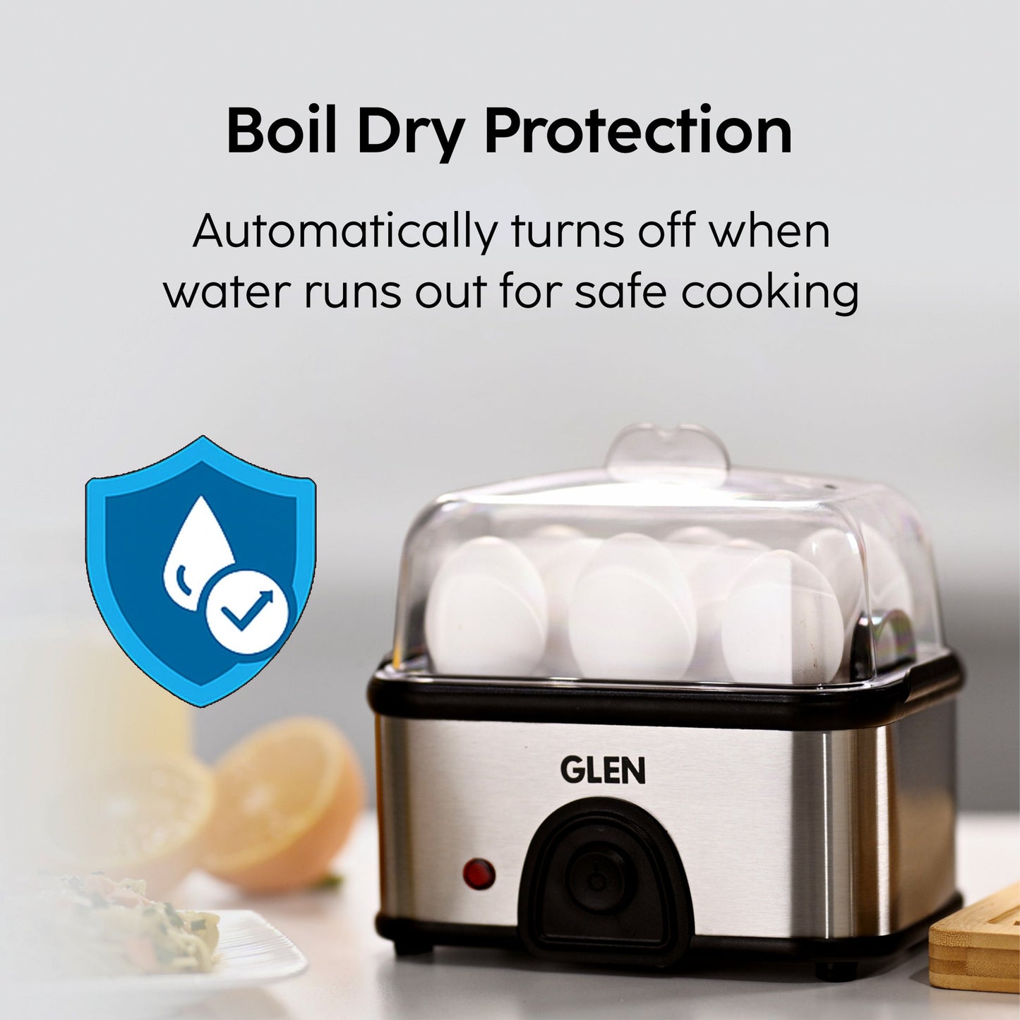 GLEN Egg Boiler Steamer | Boils upto 8 Eggs | Ready Indicator, Extra Steaming Rack for Vegetables | Auto shut Off, Push Button Start 350W (SA3036EBS)