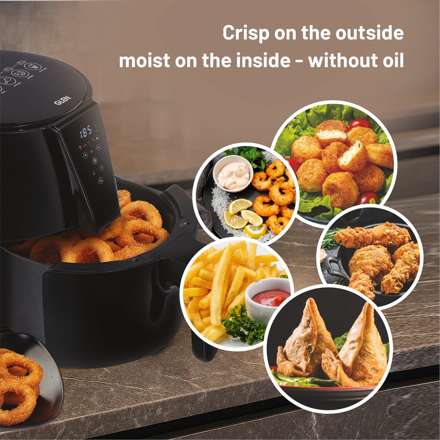 GLEN Air Fryer, 5.0 Litre Digital Controls, 6 Pre Set Menu Timer, Temperature Control, 1500W -Black (SA3041DIGI)