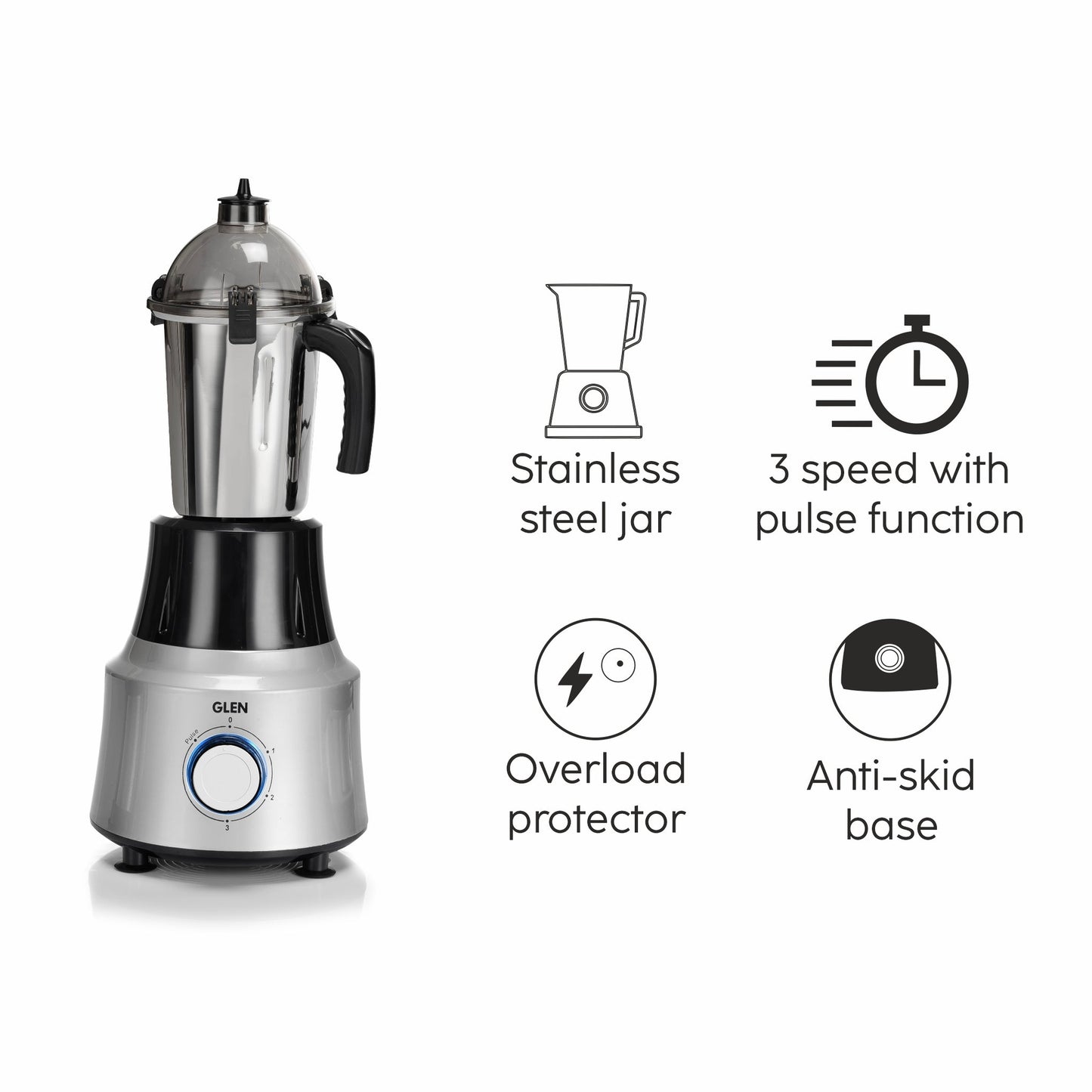 GLEN Ultra Tuff Mixer Grinder 1000W with 3 Stainless Steel Jars (SA4031J3)