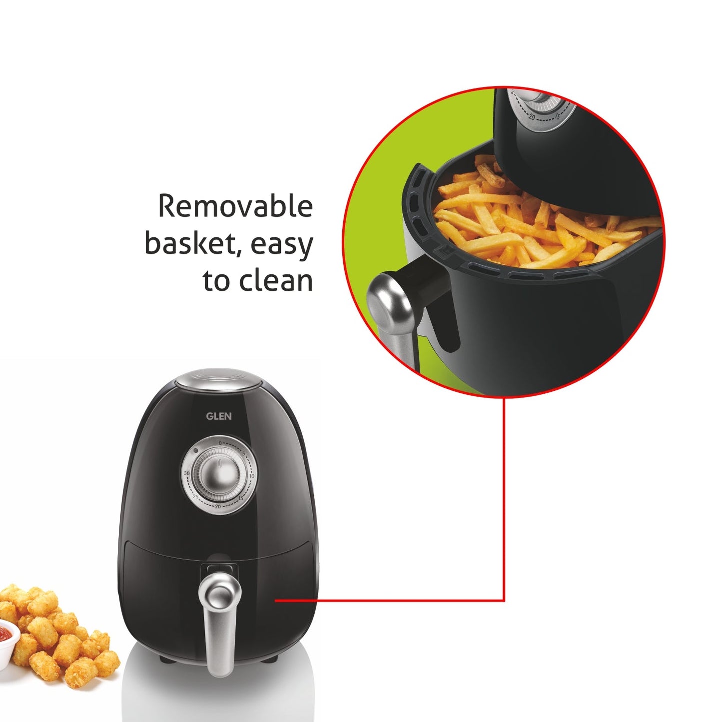 Electric Mini Air Fryer 2 Litres, 800W, Preset Temperature Ccontrol -Black & Silver (3045)