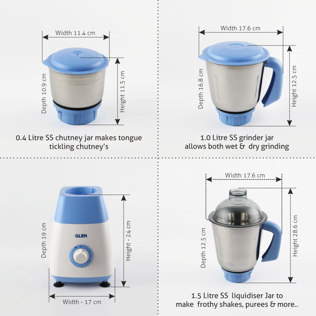 Mixer Grinder 750W with 3 Stainless Steel Liquidiser, Grinder and Chutney Jars, ISI - White (4023)