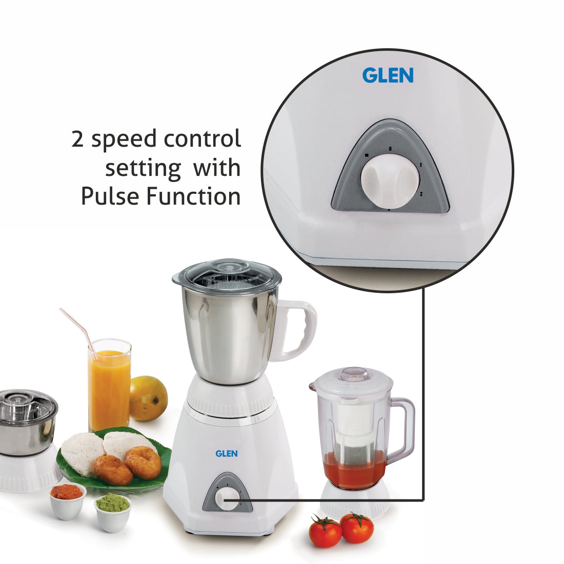 Mixer Grinder 750W with 1 Liquidiser Jar Fruit Filter 2 Stainless Steel Grinder, Chutney Jars - White (4026)