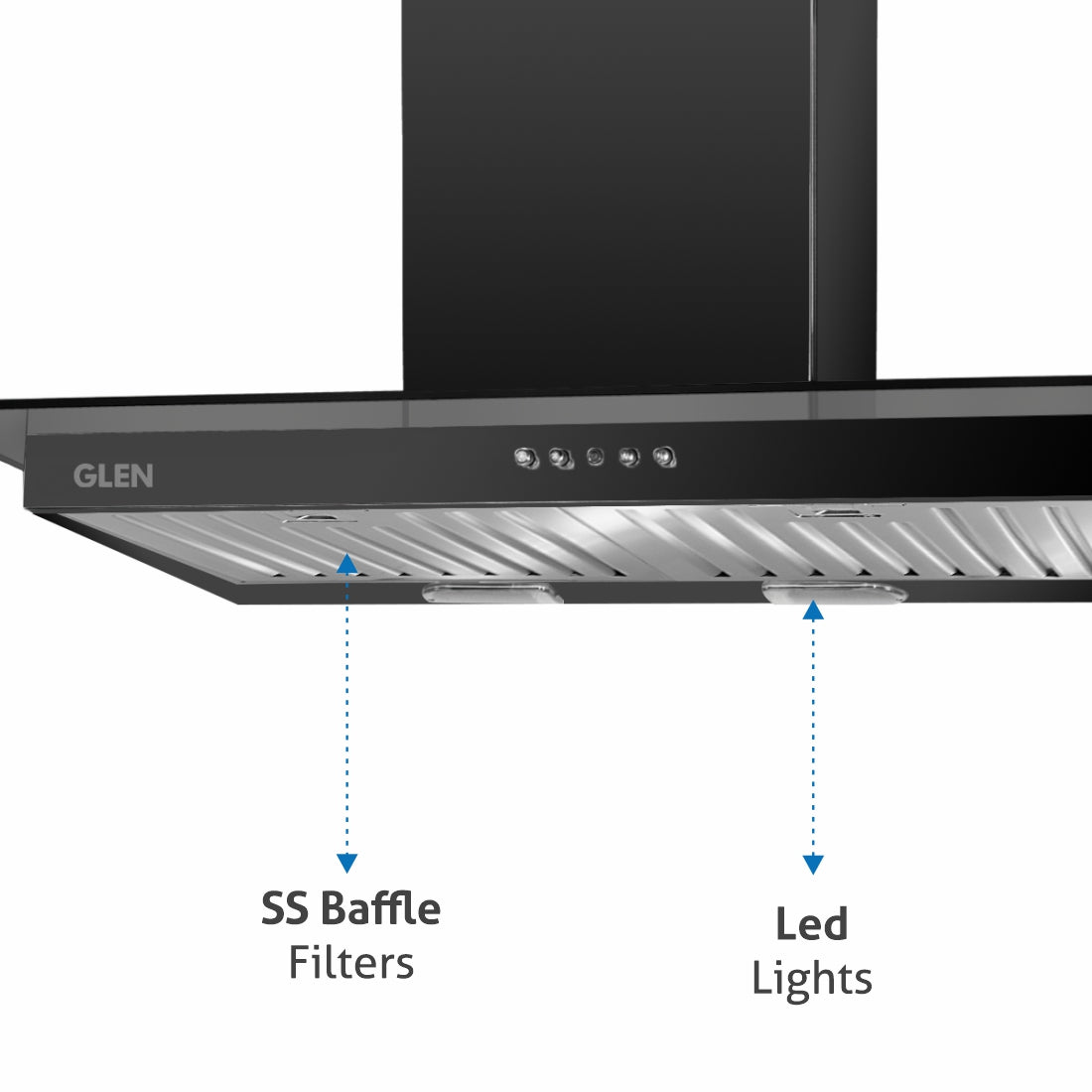 Designer Kitchen Chimney with Push Button Control Baffle filters 60cm 1000 m3/h -Black (6062 BL)