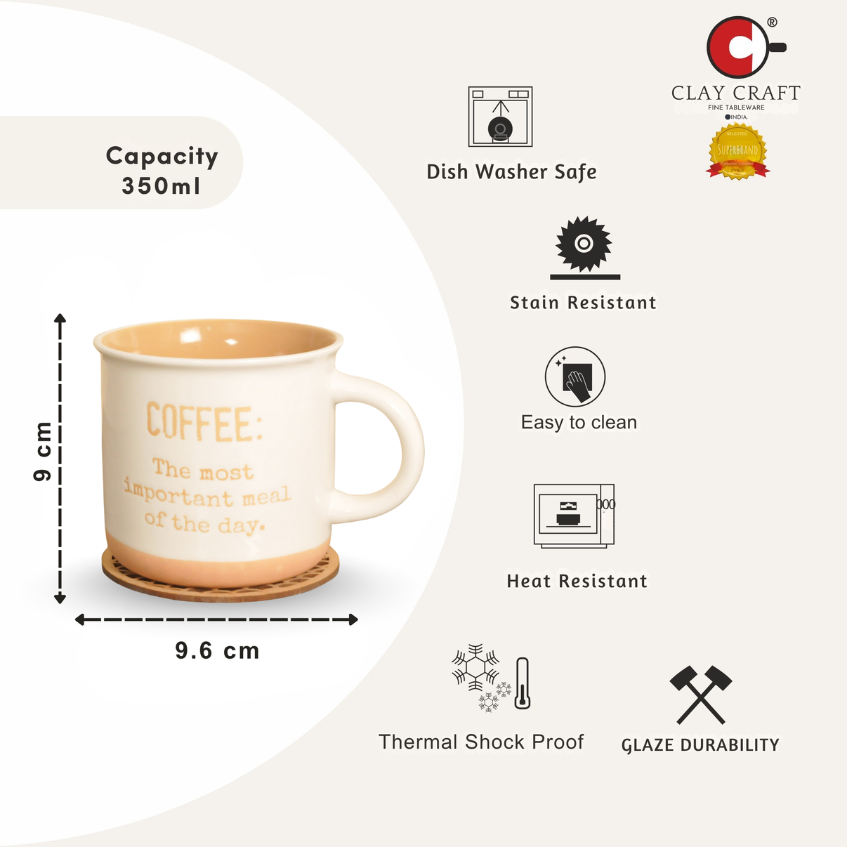 Claycraft Selas Pebble Milk/Coffee Mug - 1 Pc - 350 ml (Selas S01)