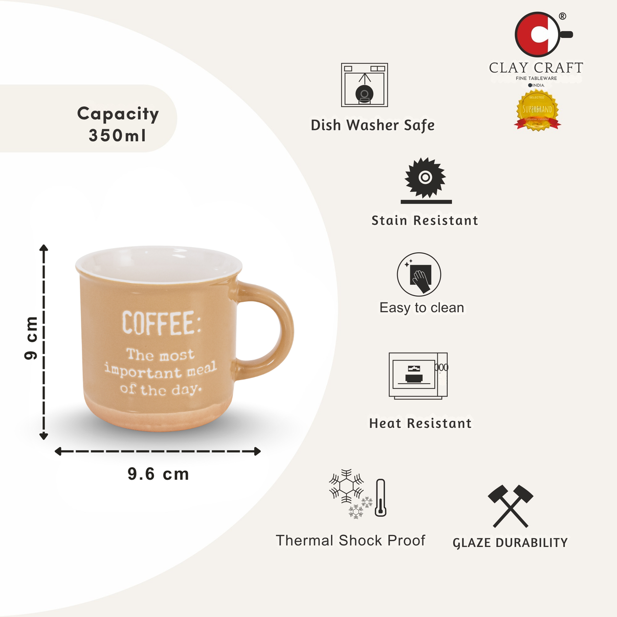 Claycraft Selas Pebble Milk/Coffee Mug - 1 Pc - 350 ml (Selas S02)