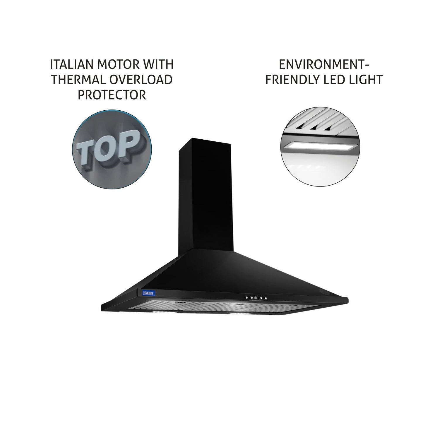 Electric Kitchen Chimney, Pyramid Shape Baffle filters 90cm 1250 m3/h - Black (6054 BL)