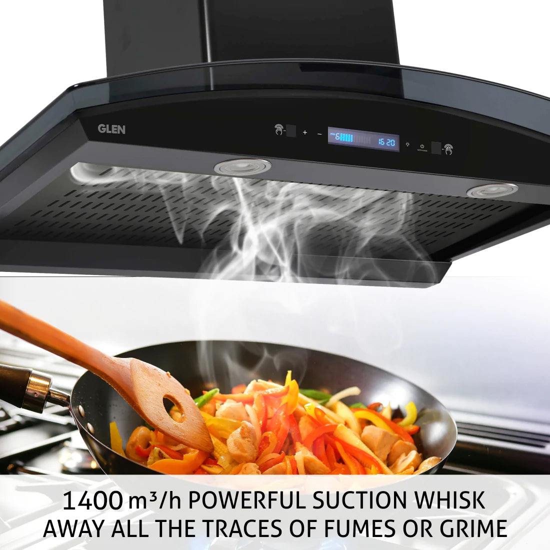 Auto Clean Curved Glass Chimney with Inverter Technology, BLDC Motor 1400 mB3/h - 60/76/90cm (6061 AC BL)
