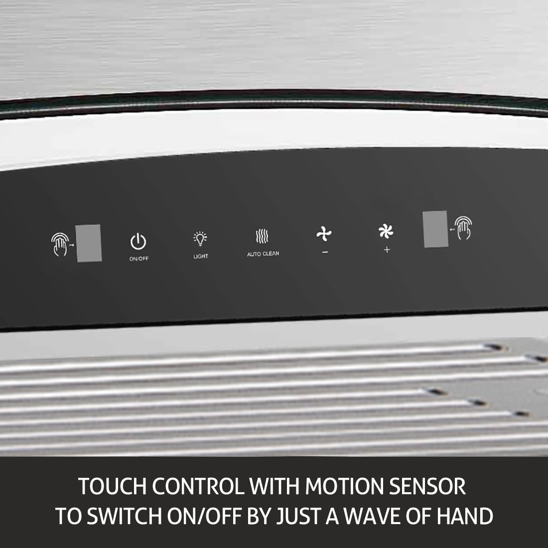 Auto Clean Chimney Curved Glass Baffle Filters with Motion Sensor 60/90cm 1200 mB3/h - Silver (6063 SS)