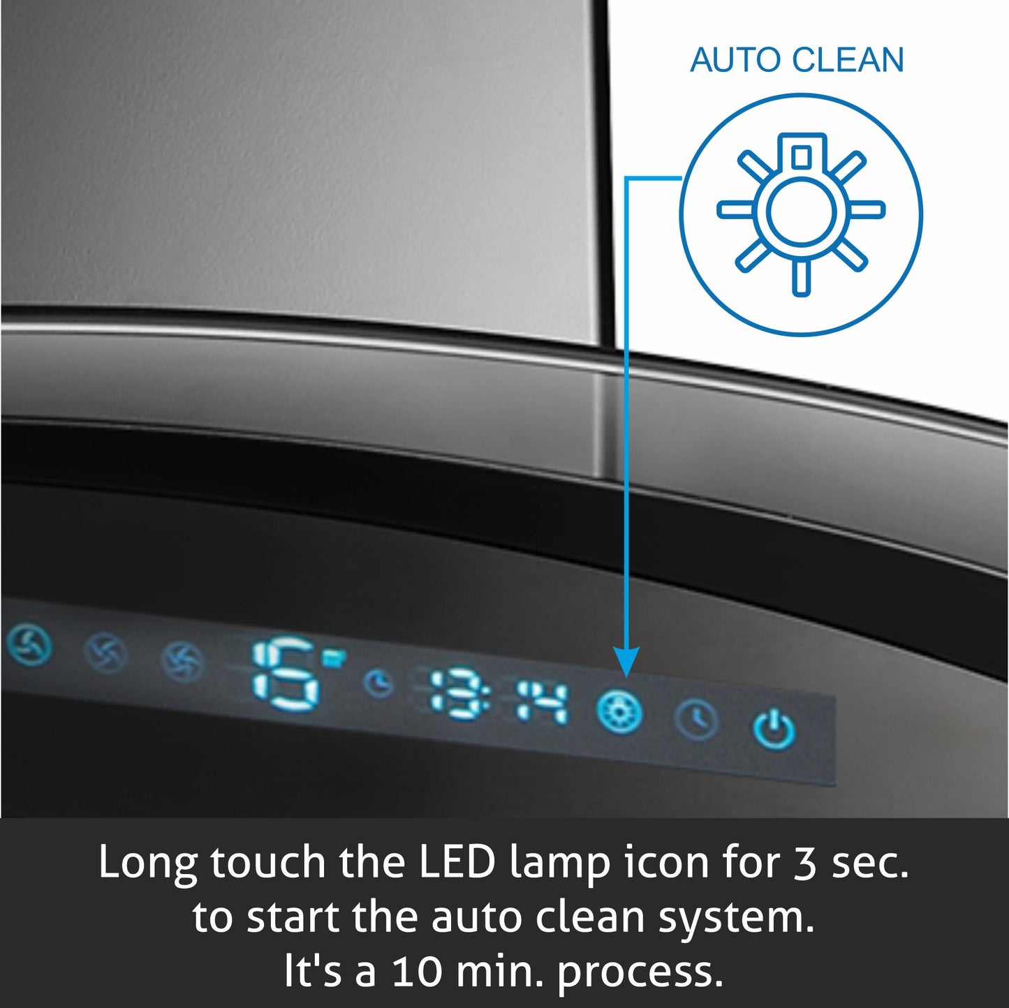 Auto Clean Curved Glass Chimney with Inverter Technology, BLDC Motor 1400 mB3/h - 60/76/90cm (6067 AC BL)