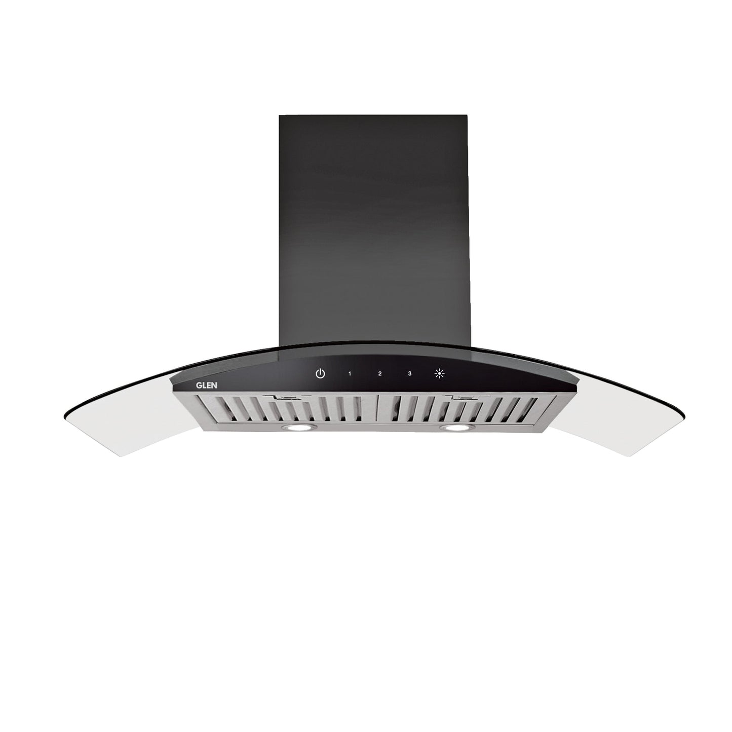GLEN Curved Glass Kitchen Chimney | 90cm, 1250 m³/h Suction | Touch Sensor Control, Baffle Filter, Powerful Italian Motor – Silver (6071 TS 90)