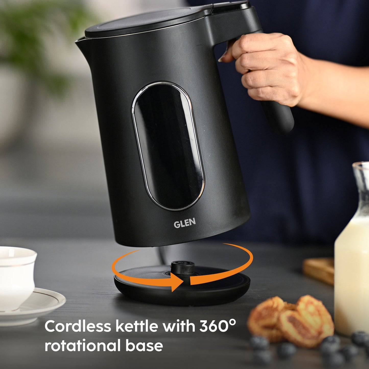 GLEN Electric Kettle 1.5 Litre with Digital Display Touch Control | 4 Pre Set Functions, Auto Shutoff, 1500W (SA-9009SSBL)