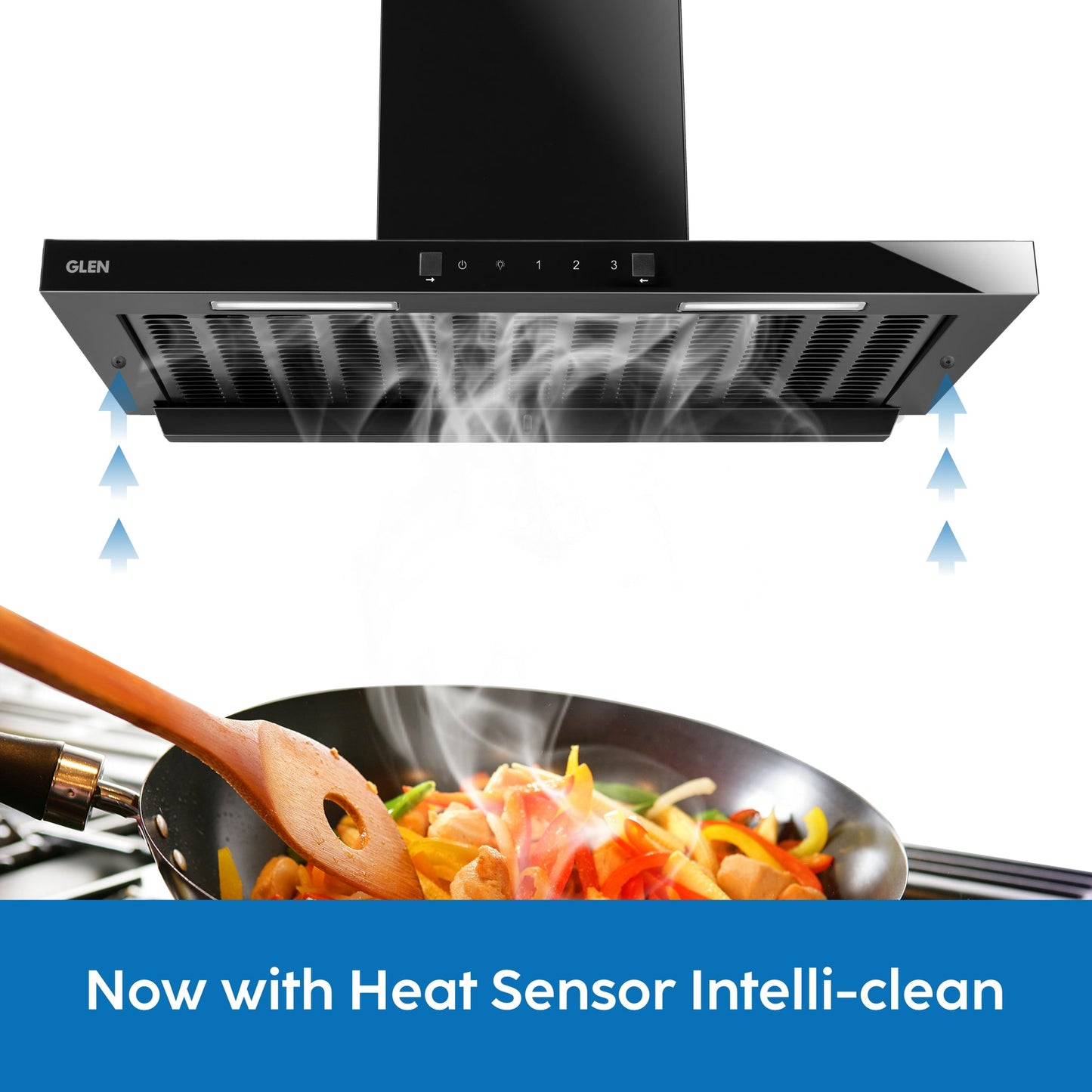 GLEN Auto Clean Filterless Kitchen Chimney | Heat Sensor, Intelli-Clean, 1400 m³/h Suction, Touch & Motion Control, Remote Operated – 60/76/90 cm Black (CH 6055 BL MS AC)