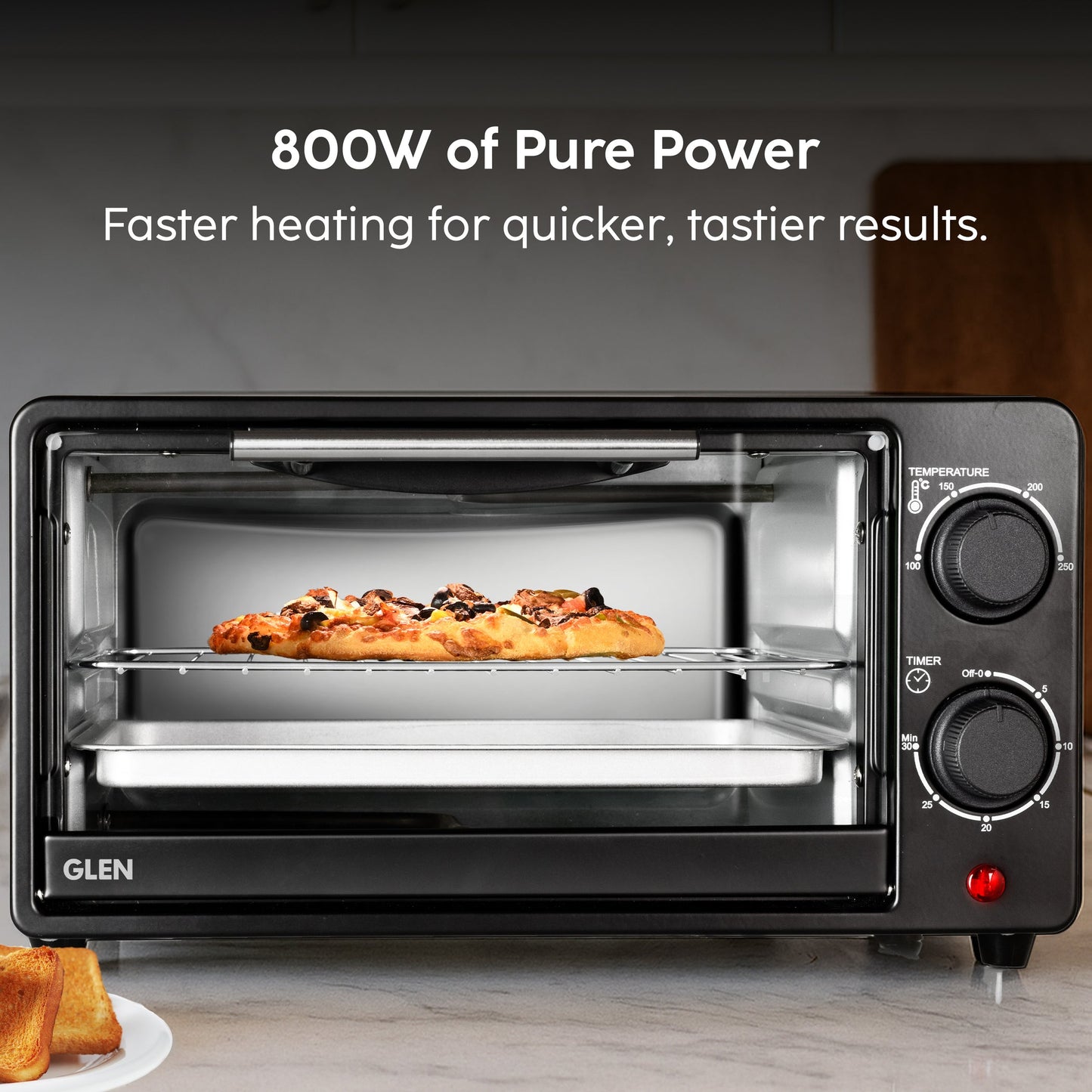 GLEN 9L Oven Toaster | 800W SS Heating Elements, 30-Minute Timer & Ergonomic Knobs – Black (SA5009E)"
