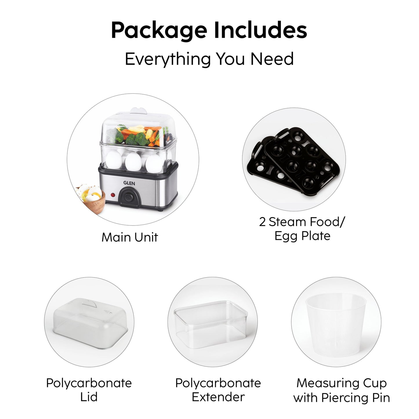 GLEN Egg Boiler Steamer Plus | Boils Upto 16 Eggs Auto shut Off, Push Button Start | 350W (SA3036EBSPLUS)